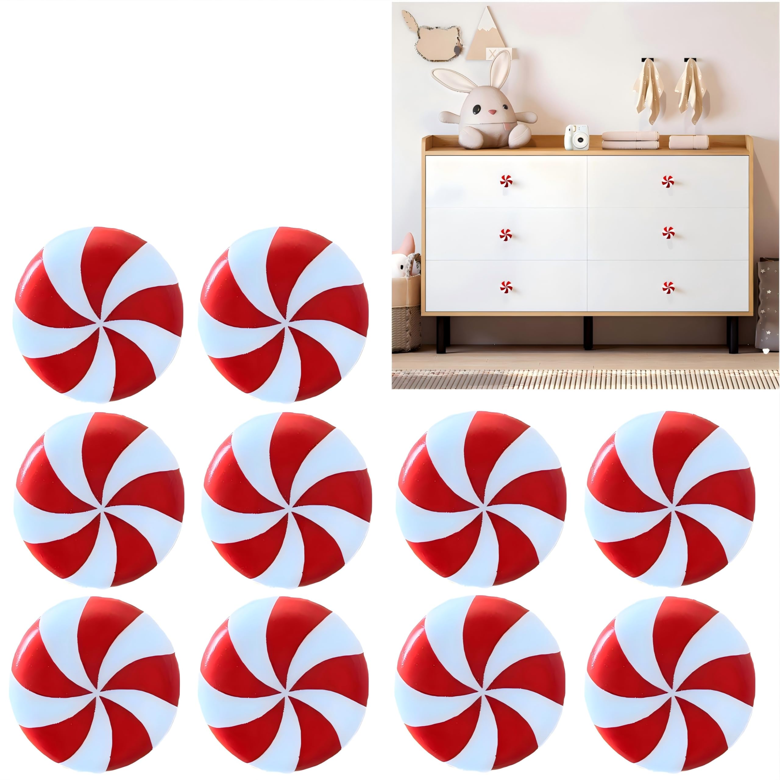 20PCS 2024 New Christmas Acrylic Silicone Red and White Candy Knob Covers of Cabinet for Various Kitchen Living Room Bedroom Knob Covers for Cabinet