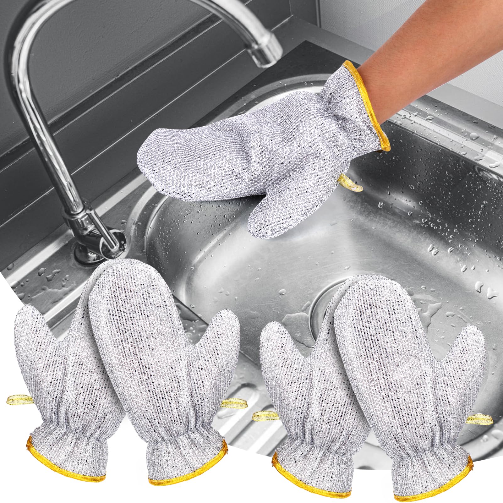 JuomeMultipurpose Wire Dishwashing Rags for Wet and Dry, Steel Wire Miracle Cleaning Cloth with Glove Shape, Non-Scratch Wire Dish Cloths for Washing Dishes, Kitchen Cooktops, Counters, Sinks (4 Pcs)