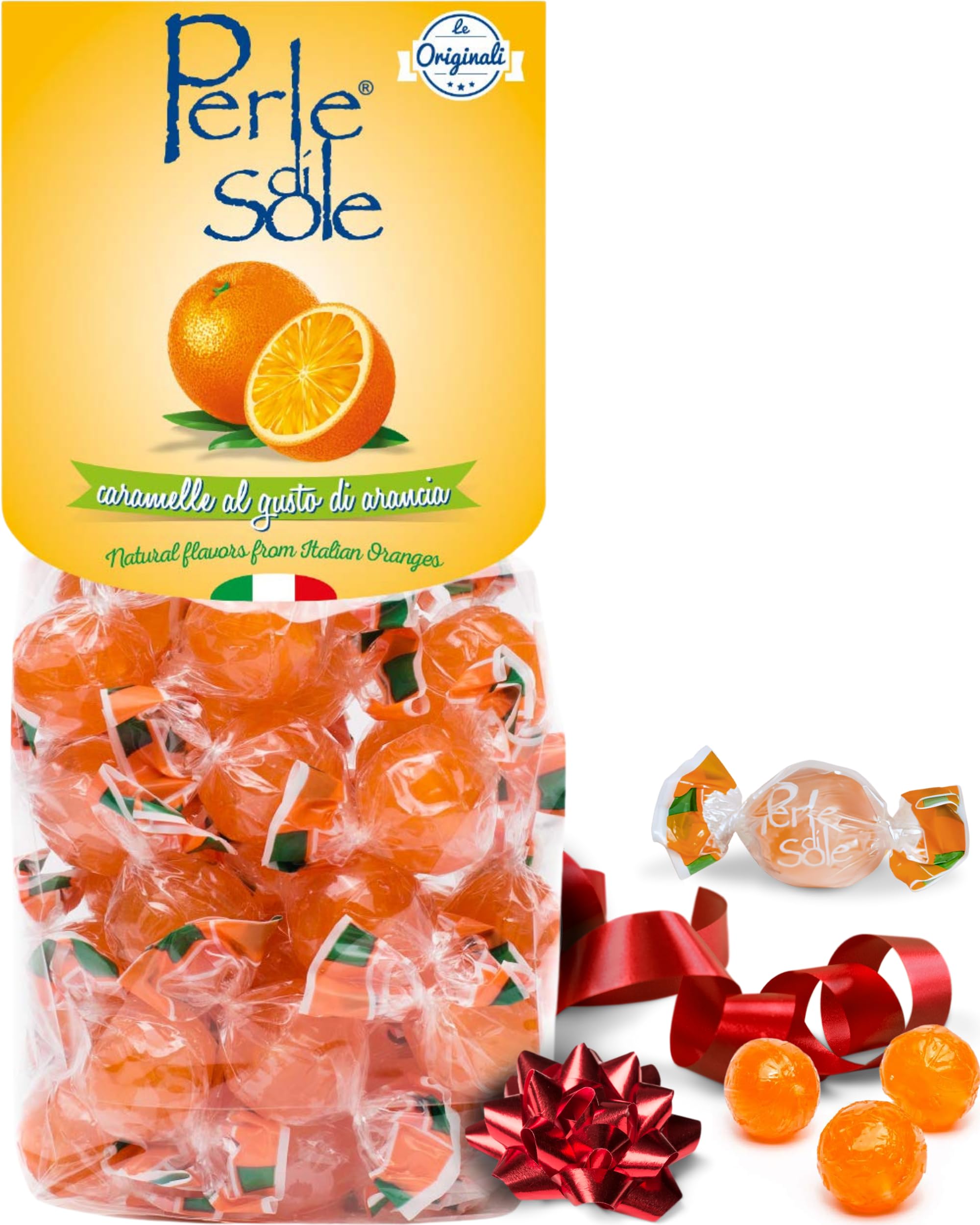 Perle di Sole Italian Orange Hard Candy Made in Italy - Italian Hard Candy Individually Wrapped - Orange Candies - Orange Drops (7.05 oz | 200 g) Italian Gifts From Italy