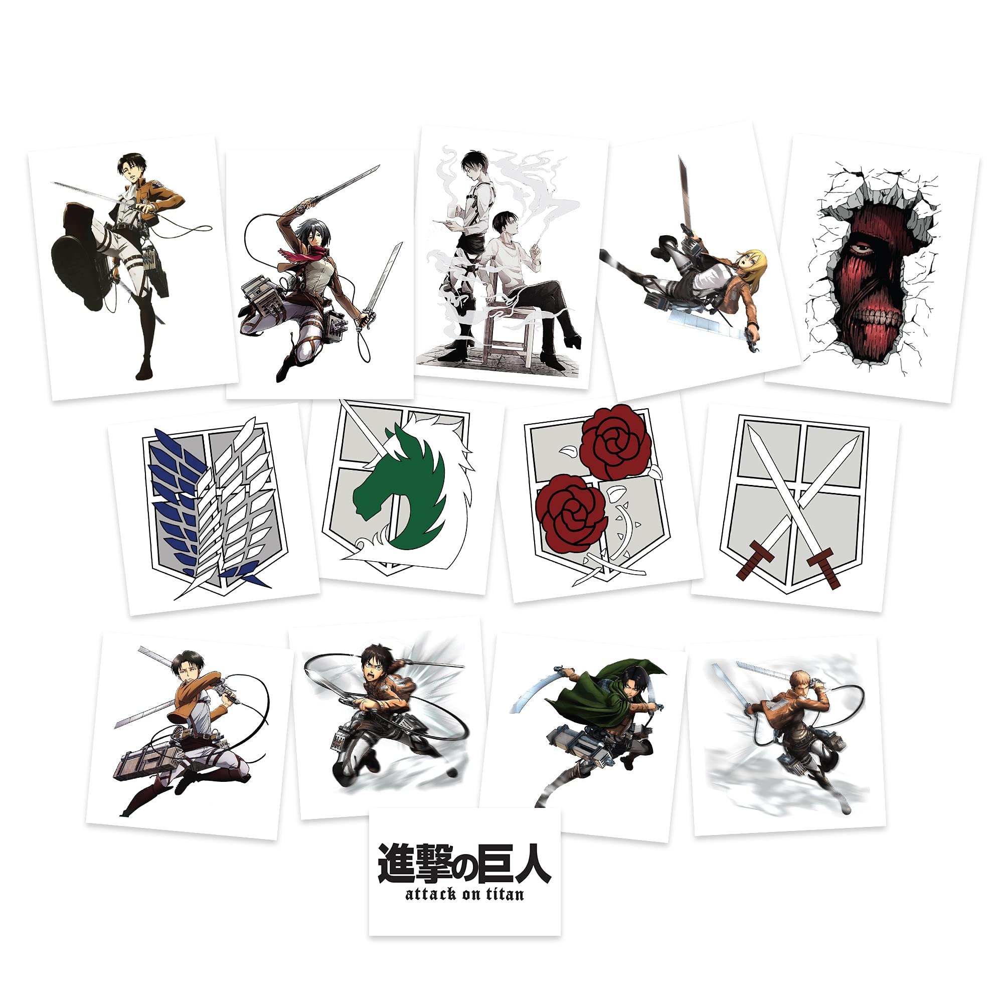 Attack on Titan Temporary Tattoos | Pack of 14 | MADE IN THE USA | Skin Safe | Party Supplies & Favors | Removable