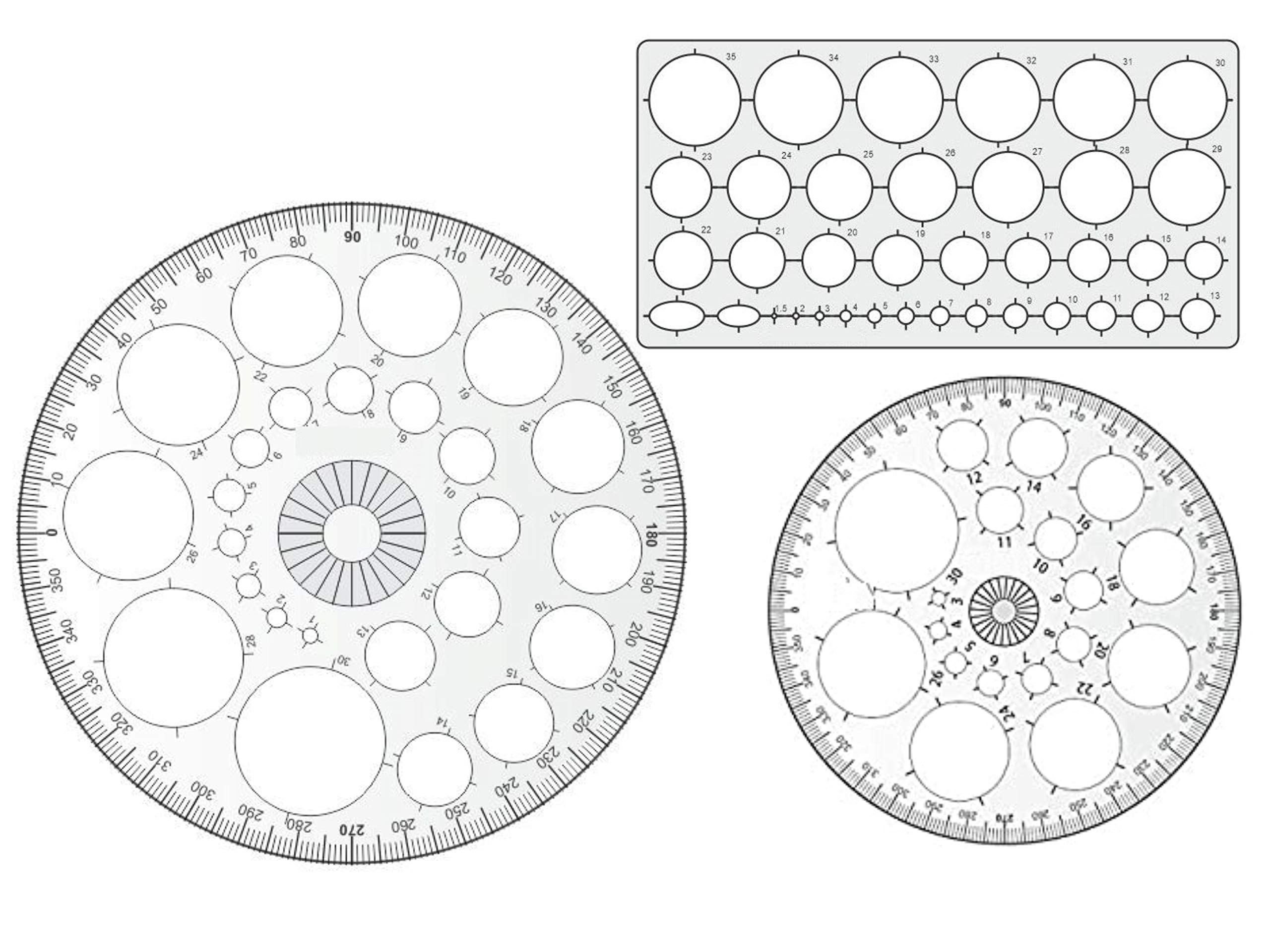 KHYATI Pro Circle Big (25 Circles), Pro Circle Small (18 Circles), Circle Master Template (35 Circles) Drafting Scale Ruler Useful to Architect, Engineering or Other Students (Set of 3)