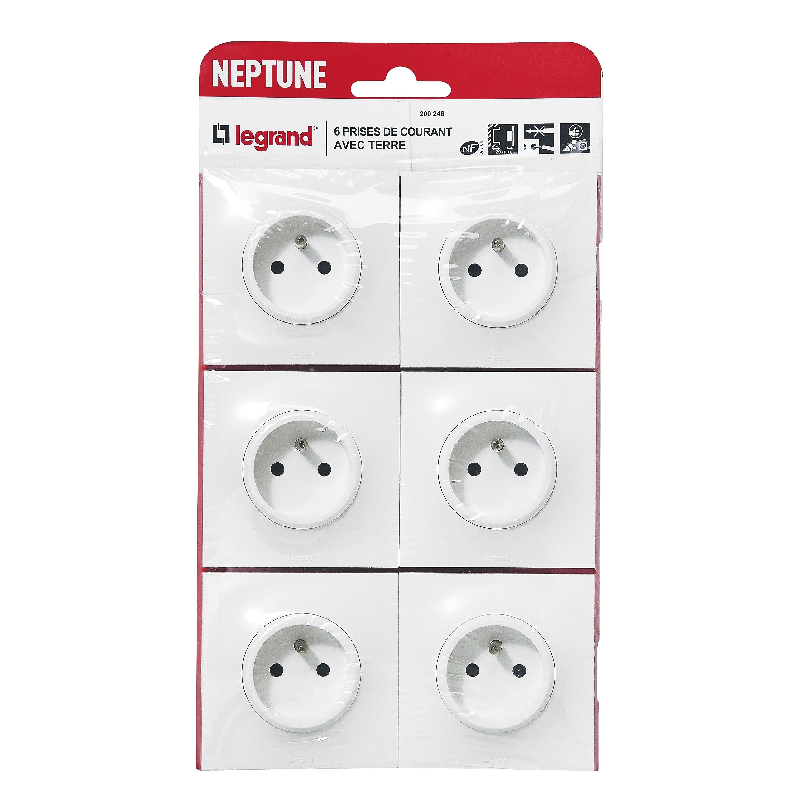 LegrandPack of 6 Neptune Earth Sockets - White