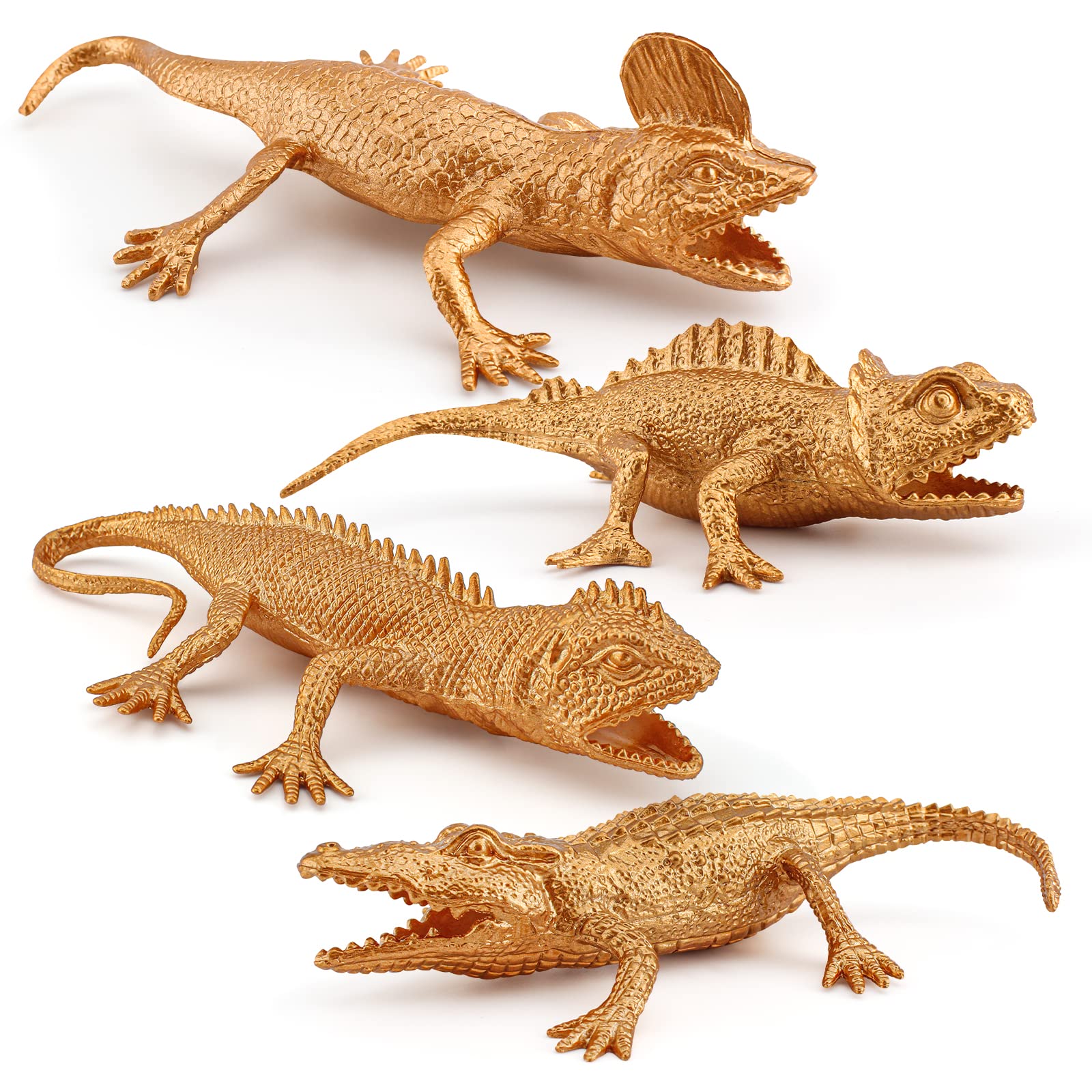 GUFOPONAS Golden Crocodile Lizard Toy Set for Realistic 4PCS Gold Alligator Cupcake Decorations Chameleon Cake Decorations for Boys 4 Inch for Kids Toddlers Birthday Gift