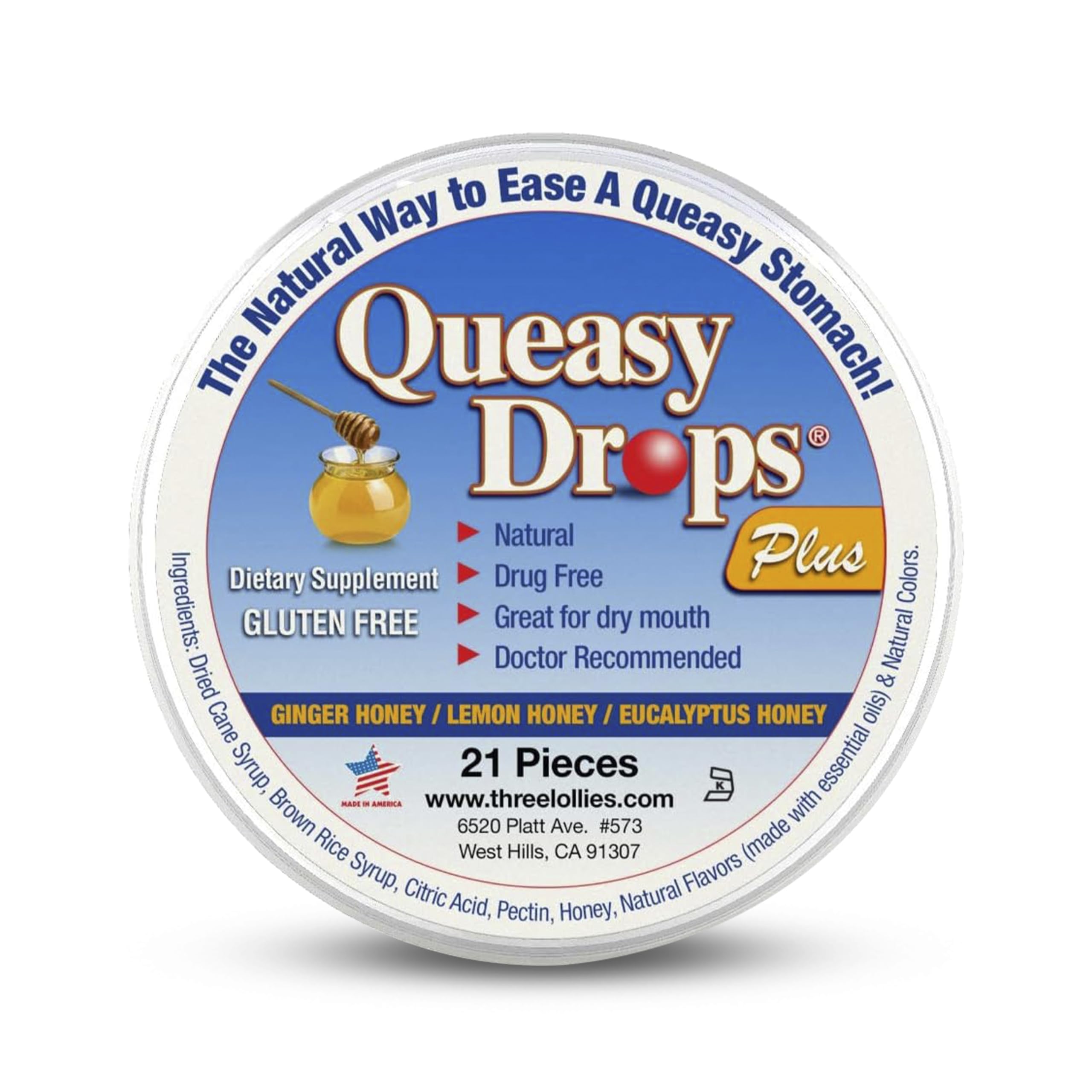 Three LolliesQueasy Drops Plus, Assorted Flavors 21 Peaces (Pack of 1)