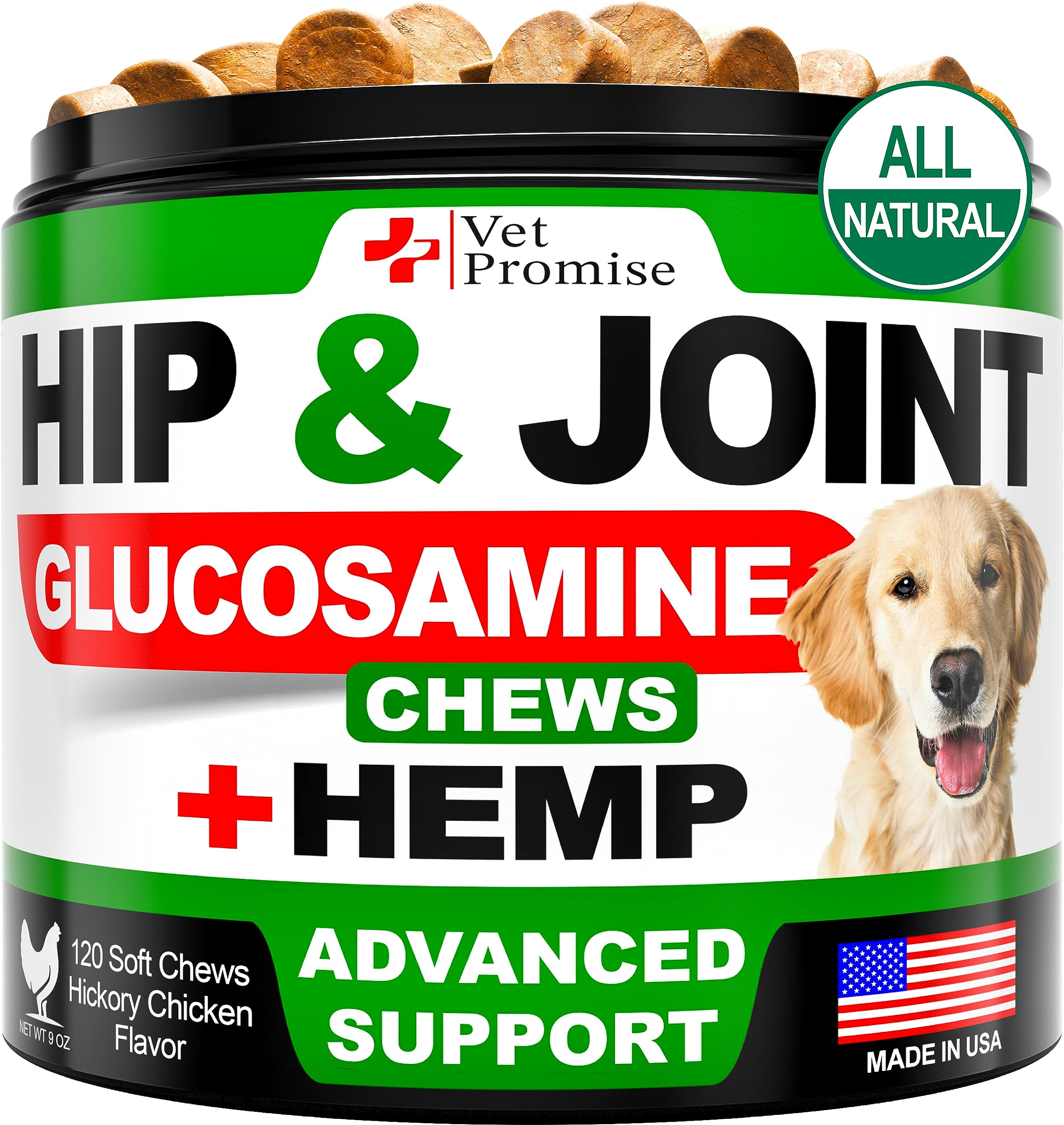 Hemp Hip and Joint Support Supplement for Dogs - Glucosamine for Dogs - Dog Joint Supplement - Hip and Joint Chews for Dogs - Hemp Chews For Dogs - Dog Pain Relief Support Health - 120 Chews