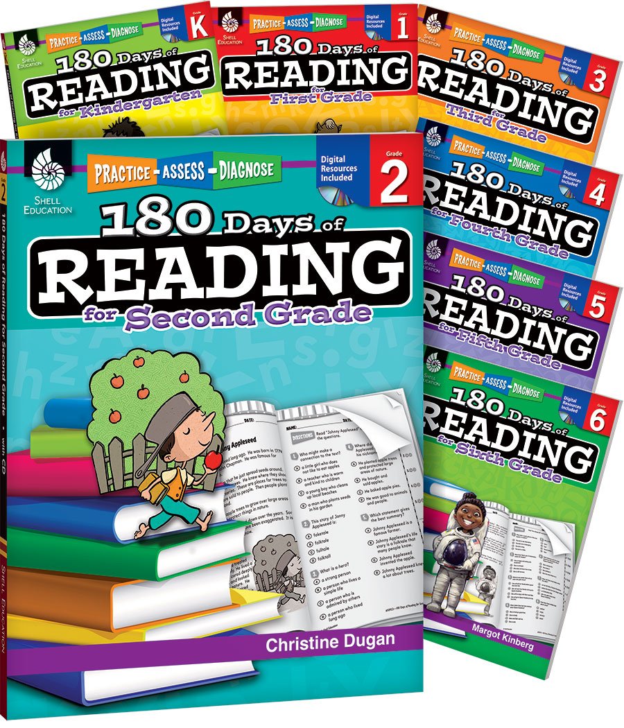 180 Days of Reading for K-6, Set of 7 Assorted Reading Workbooks, One Per Grade Level for Kindergarten through Sixth Grade (180 Days of Practice)