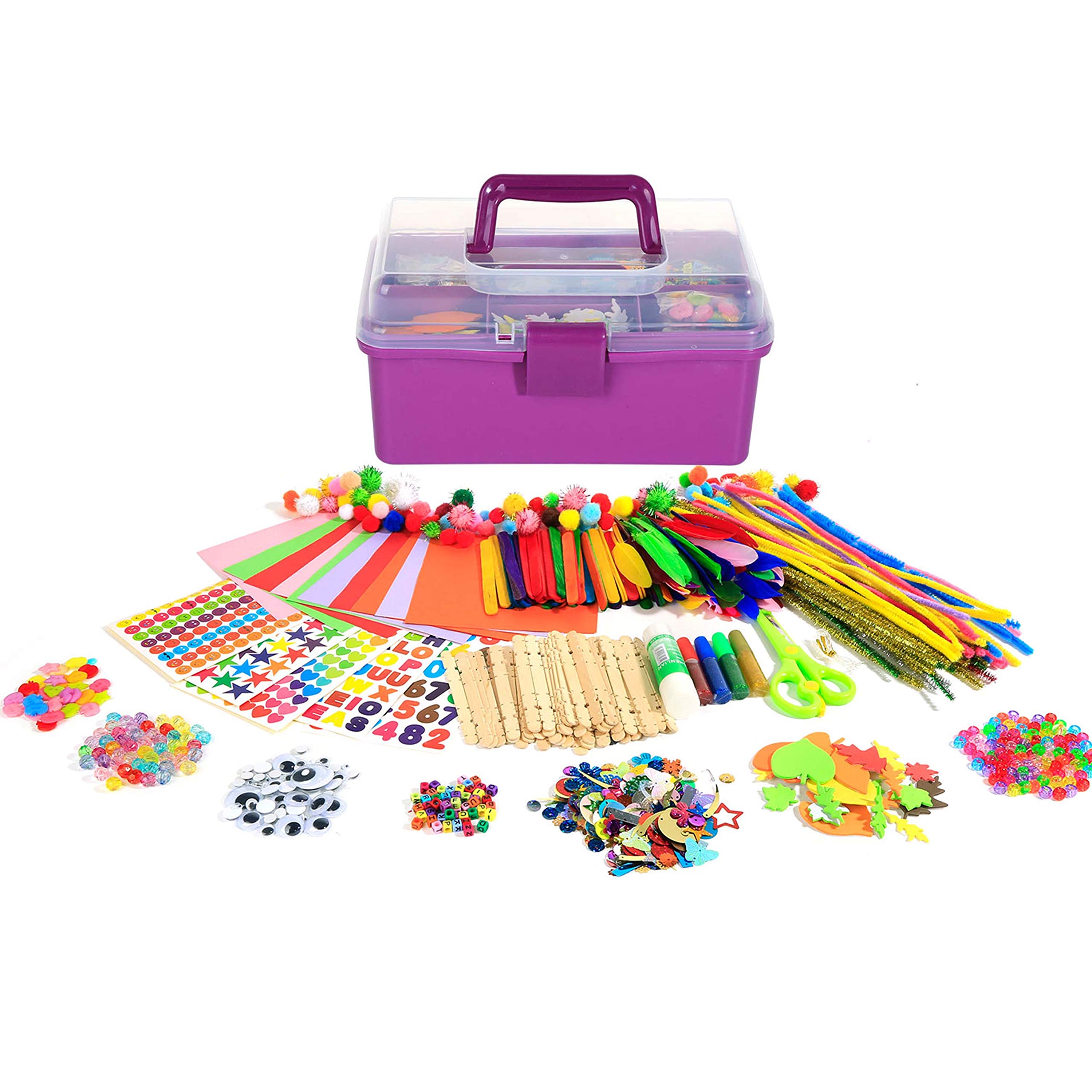 Arts Craft Supplies for Kids, 1000+ PCS Toddler DIY Craft Art Supply Set Include Pipe Cleaners, Pom Poms, Pony Beads, Googly Eyes, Storage Box, Best Gift for 3-12 Years Old Boys and Girls - Christmas