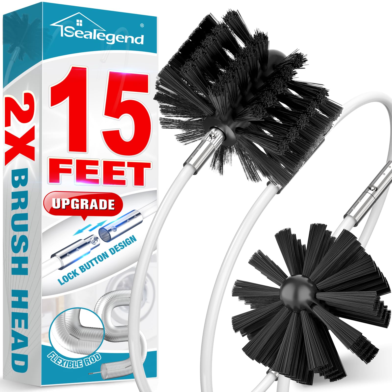 Sealegend 15 FEET Dryer Vent Cleaner Kit Flexible Quick Snap Brush with Drill Attachment Extend up to 15 FEET for Easy Cleaning Upgraded Dryer Vent Cleaning Kit Use with or Without a Power Drill