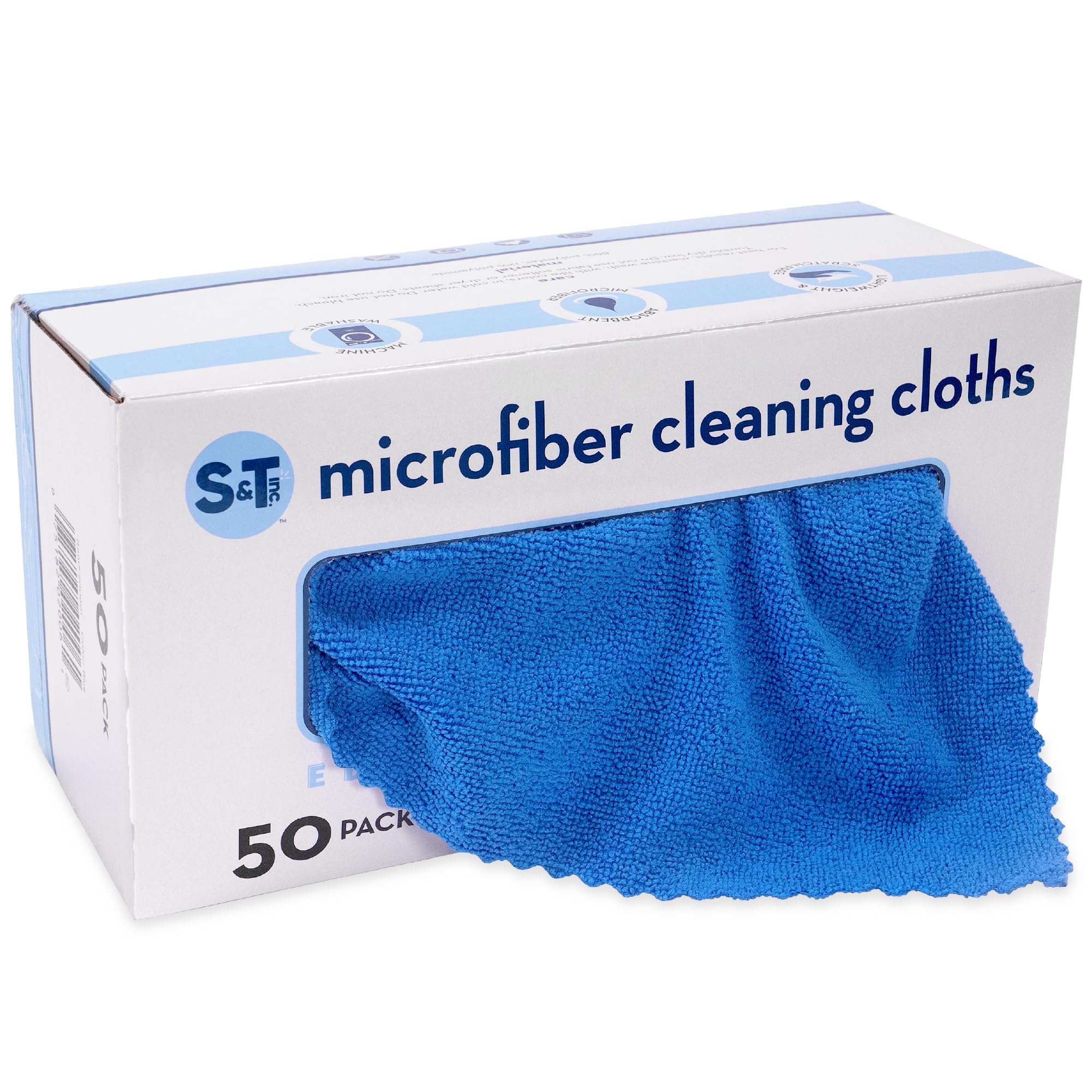 S&T INC. Microfiber Cleaning Cloth, Bulk Microfiber Towel for Home in a Box, Reusable and Lint Free Cloth Towels for Car, Blue, 11.8 Inch x 11.8 Inch, 50 Pack with Box