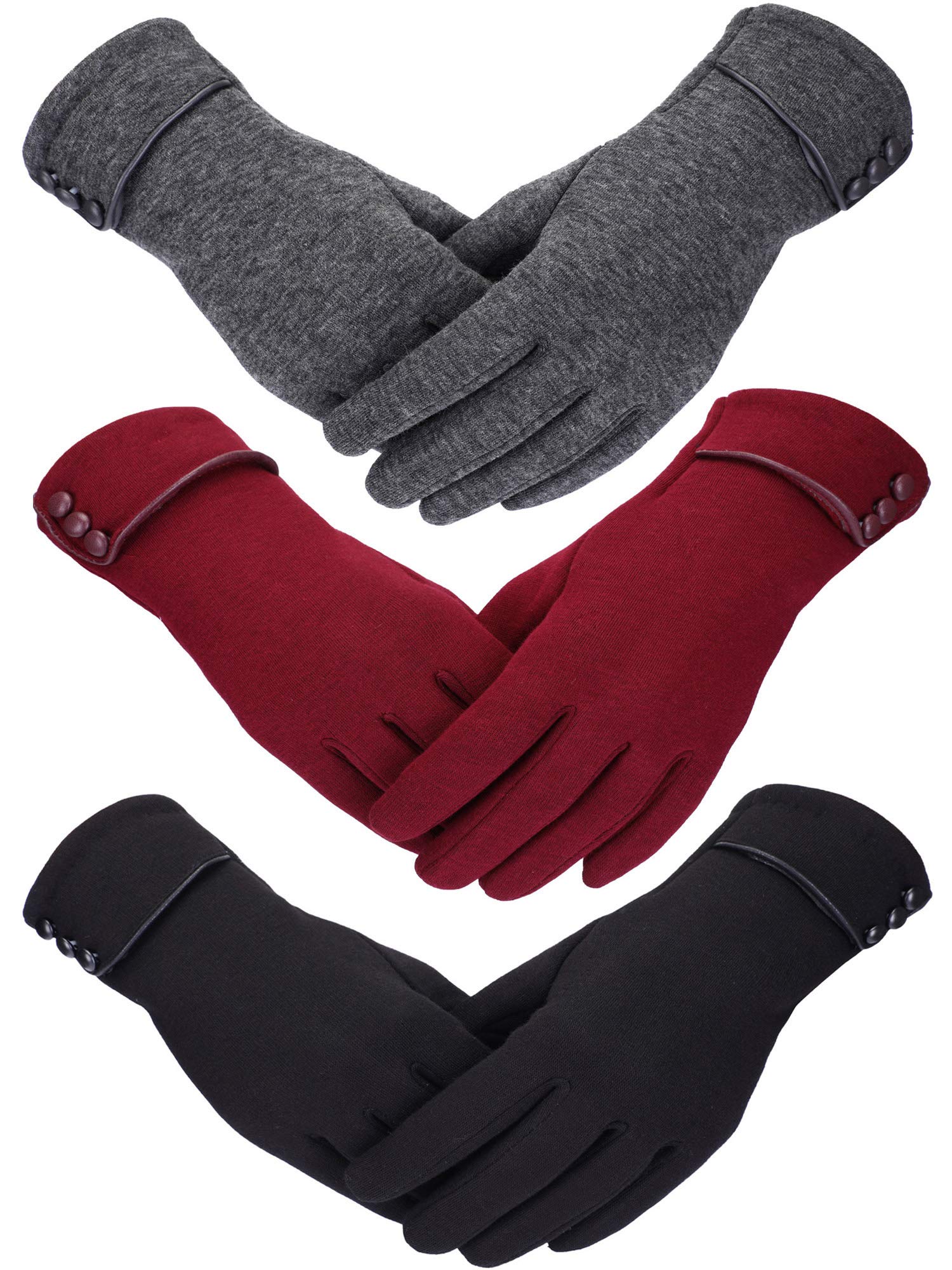 Patelai3 Pairs Women Winter Gloves Warm Touchscreen Gloves Windproof Gloves for Women Girls Winter Using