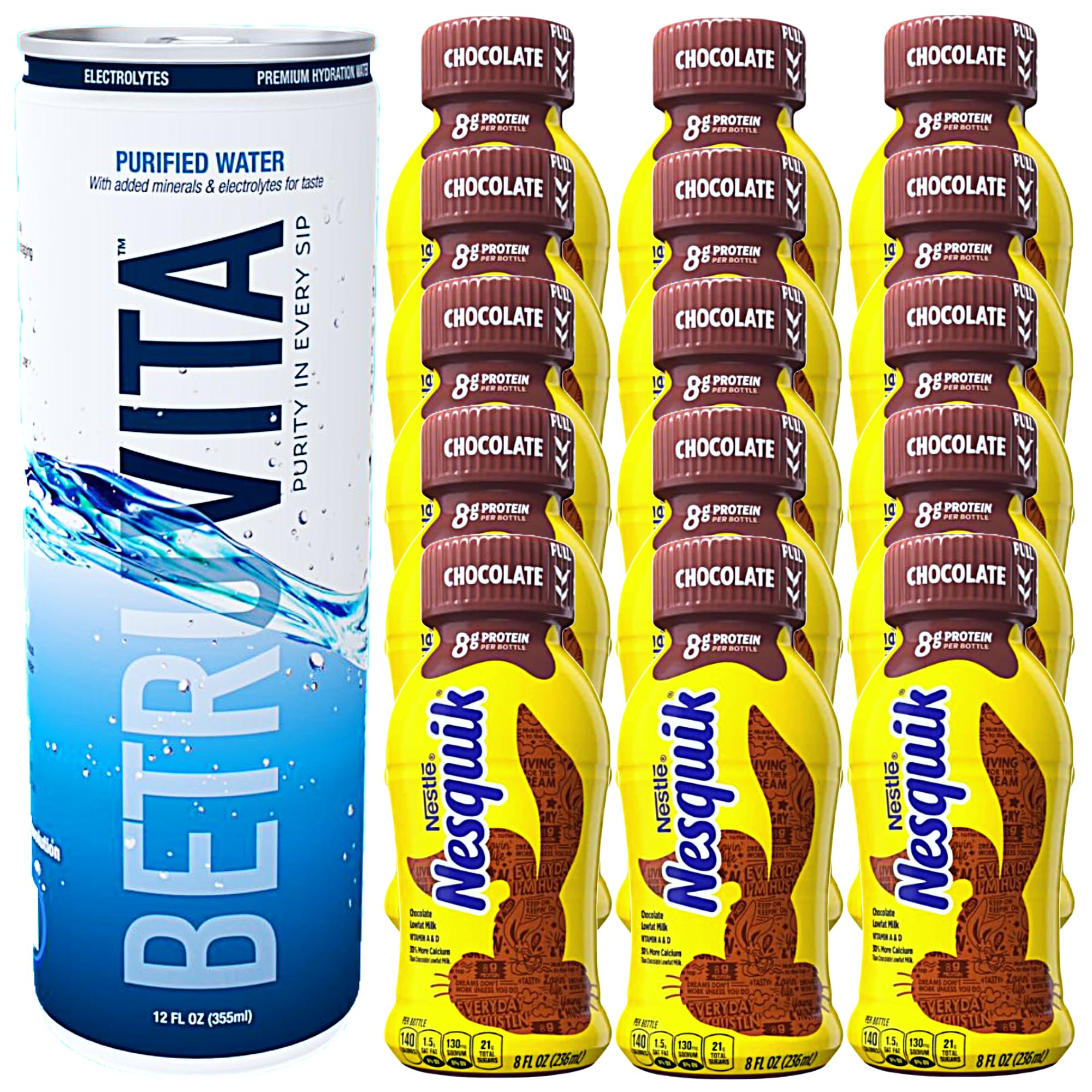 Shelf Stable Milk READY-TO-DRINK Delicious Goodness Of Nestle Nesquik Chocolate Lowfat Milk 8 fl. oz. Boxes Pack of 16 | Every Order is Elegantly Packaged with One Canned Water to Help you stay Hydrated - Limited Edition