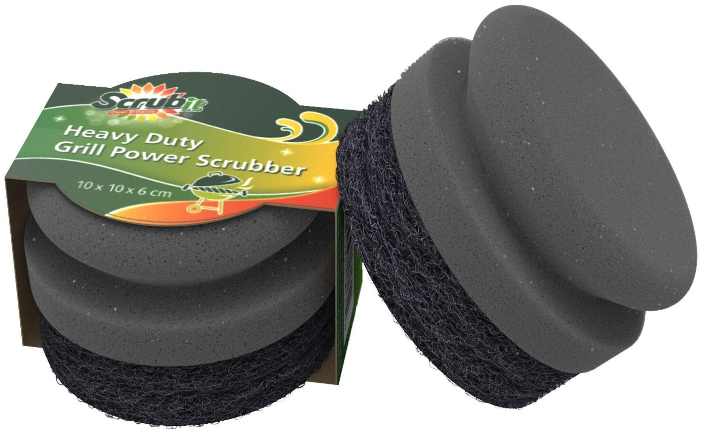 SCRUBIT Grill Cleaning Brush - Grill Sponge Bristle Free BBQ Cleaner with Heavy Duty Scrubber Pad, Safe Cast Iron and Griddle Scraper Pads, Ideal Accessories for Charcoal and Gas Grills - 2 Pack