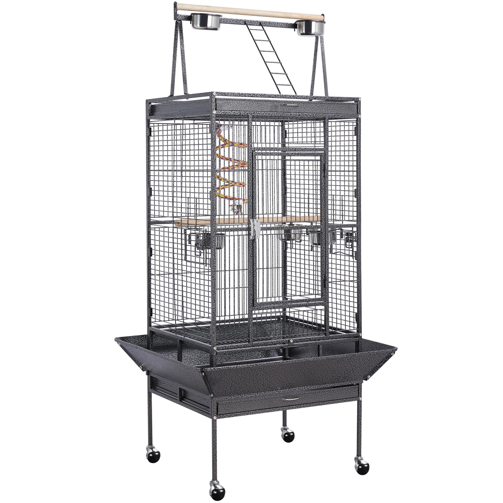 costoffs 174cm Extra Large Bird Cage Large Parrot Cage Open Play Top Budgie Cage Metal Bird Aviary with Perch Stand for Parakeets/Cockatiels, Black