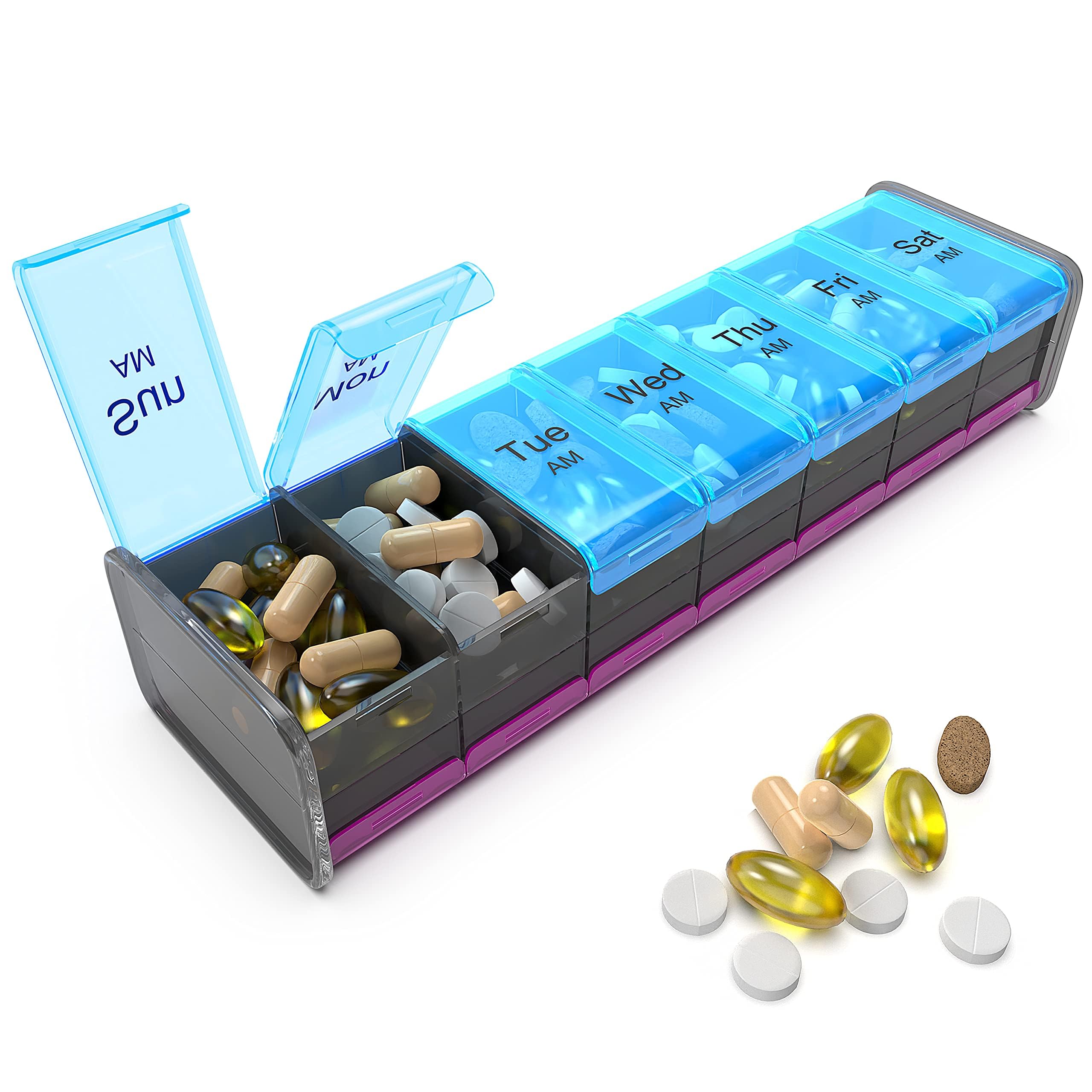 Extra Large Pill Organizer- XXL Pill Box 7 Day - Weekly Pill Organizer with AM PM Large Compartments Big Pill Case for Supplements Jumbo Pill Holder for Vitamins Huge Medicine Organizer 2 Times a Day