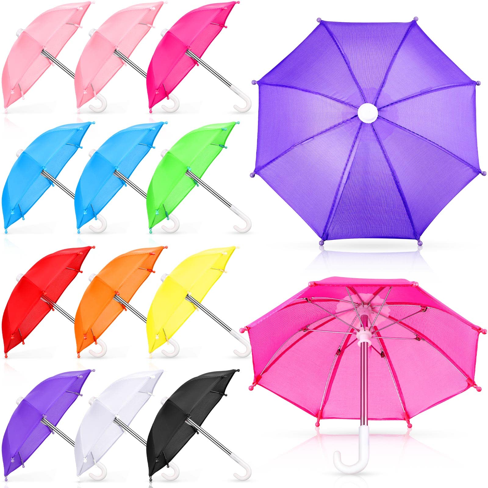 Lenwen 12 Pcs Girl Doll Mini Umbrellas 1: 6 Scale Miniature Umbrella Small Colorful Sunny Rainy Umbrella for 18 Inch Tiny Baby Cosplay Photography Props Plants Table Cake Decor Supplies, 10 Colors