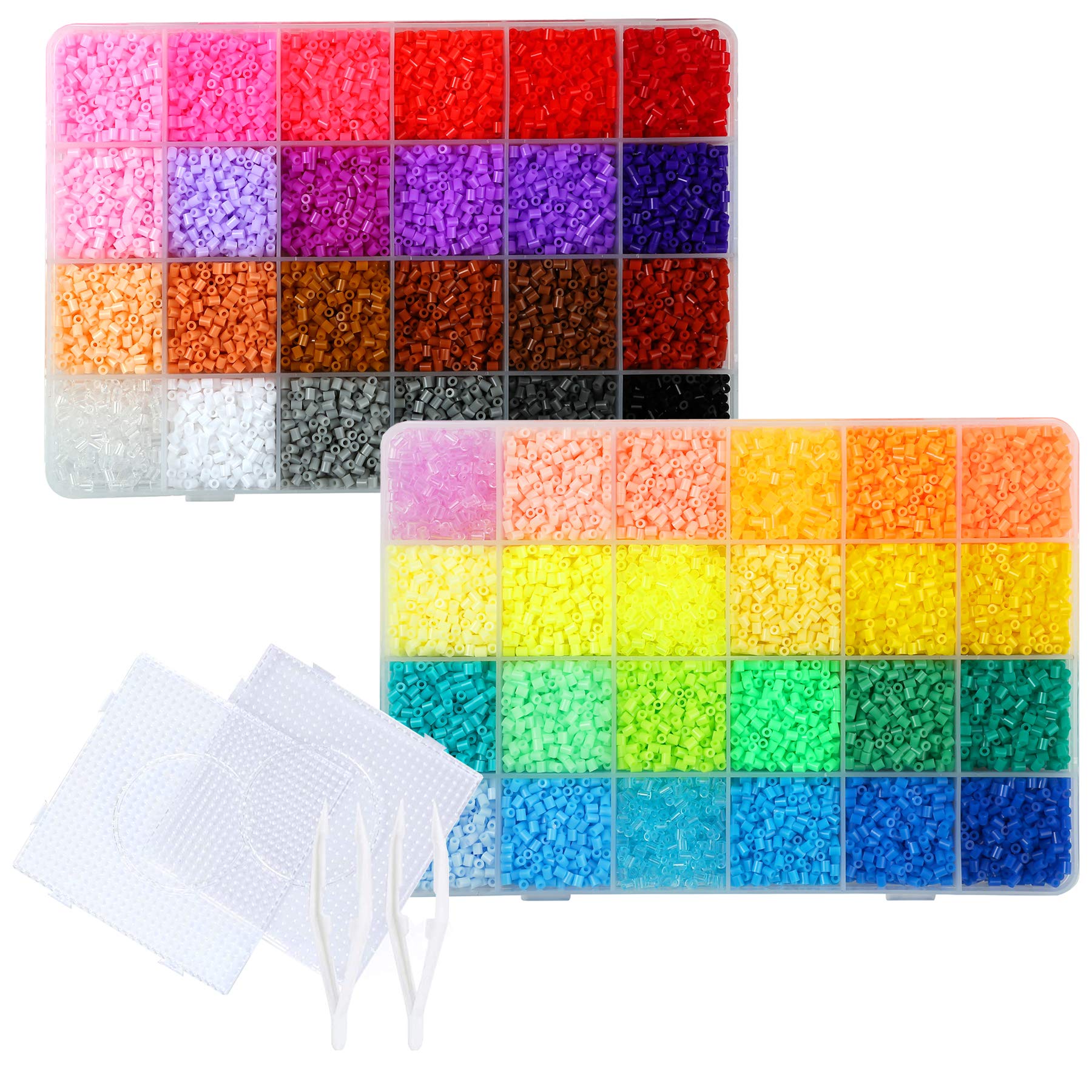 LIHAO 24000 PCS Fuse Beads 2.6mm Fuse Beads Kits 48 Color Iron Beads Set with 2 Pegboards 2 Tweezers 2 Ironing Papersfor DIY Craft Making