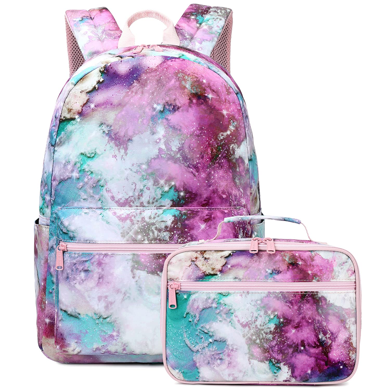 Abshoo Lightweight Tie Dye School Backpacks for Teen Girls Backpack with Lunch Bag, A Galaxy, Modern