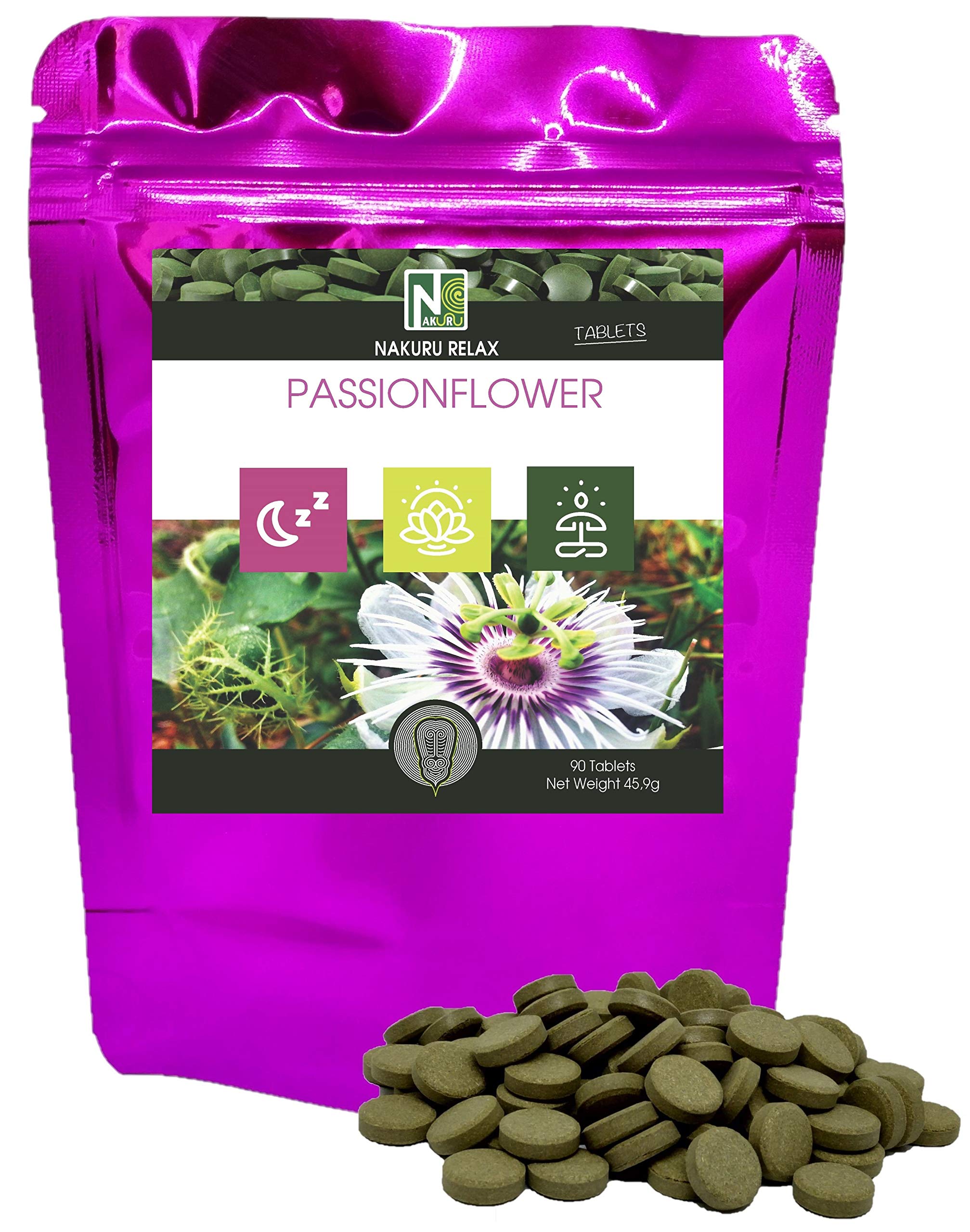 Passionflower | 90 tablets of 510mg | NAKURU Relax | Powder Dried and Compressed in Cold | Analysed and Conditioned in France