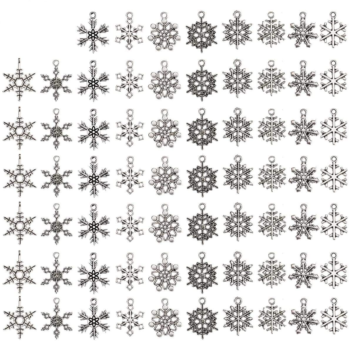 CCINEE100 PCS Snowflake Antique Charms Silver Metal Pendants Wholesale Bulk Mixed DIY Jewelry Making Charms for Necklace Bracelet Making and Crafting