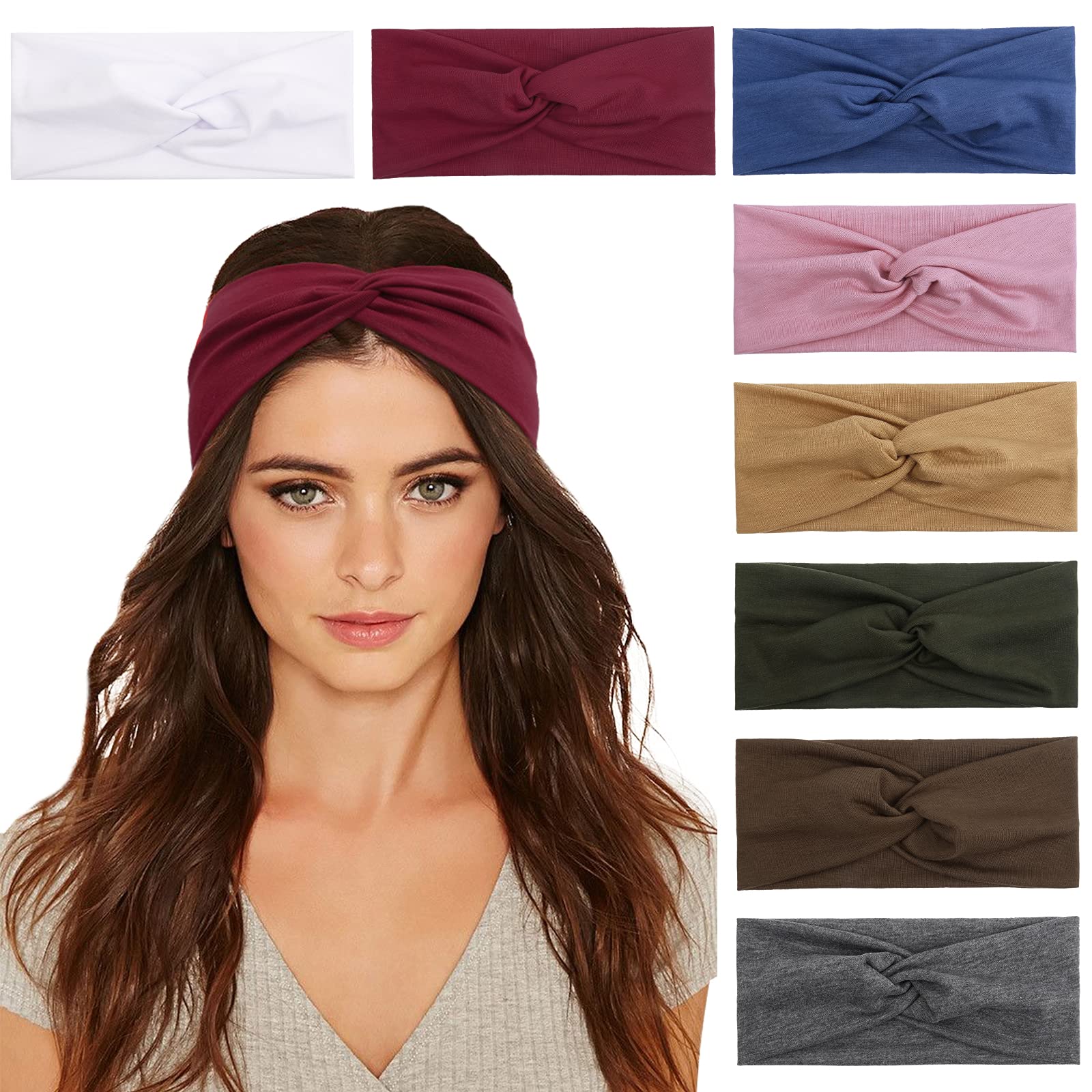 TERSEHeadbands Womens Boho Headband Wide Elastic Hair Accessories Turban Hairband for Women and Girls 8 Pack