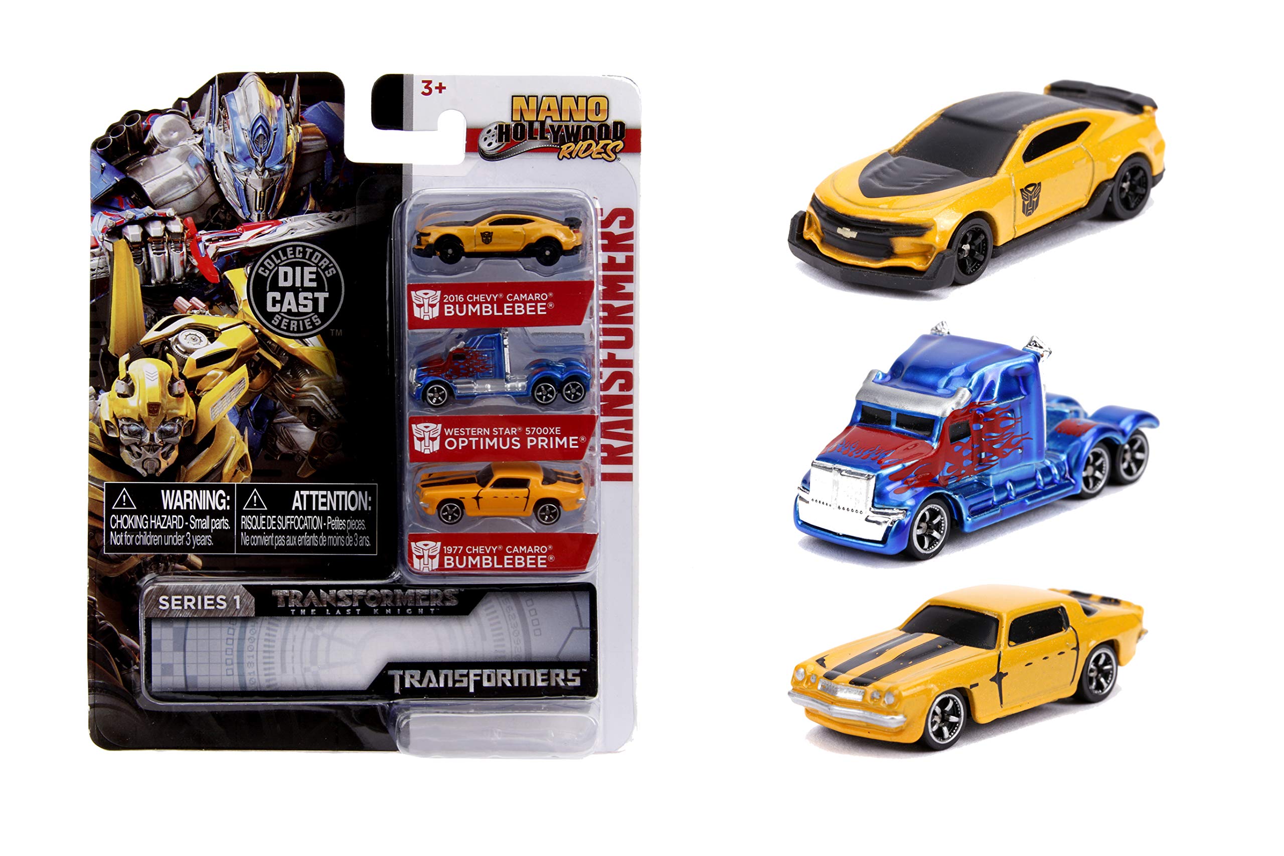 Jada ToysTransformers Nano Hollywood Rides 2016 Chevy Camaro Bumblebee, Western Star 5700XE Optimus Prime and 1977 Chevy Camaro Bumblebee, 1.75" Die-Cast Vehicles,Multi,31125