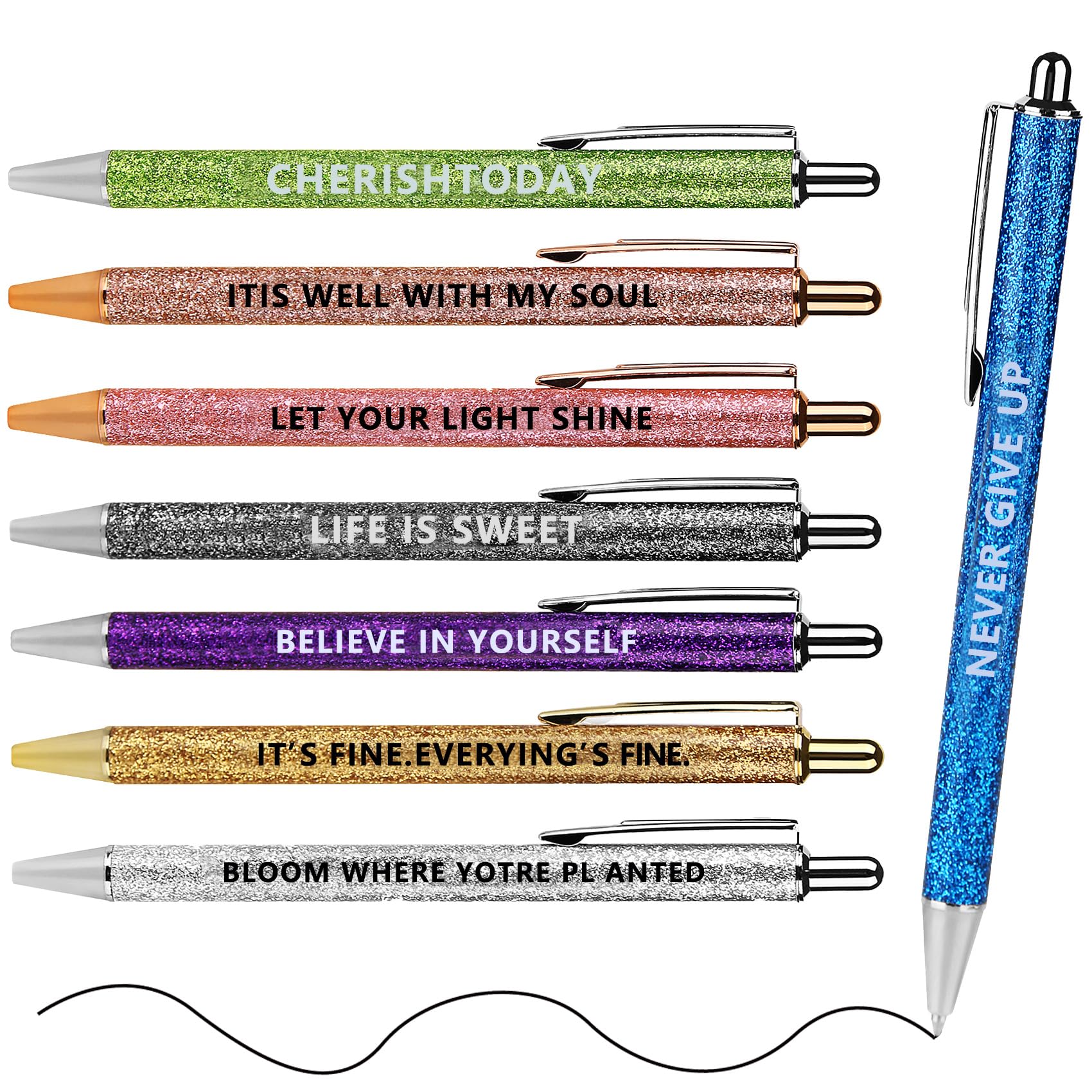 WY WENYUAN Funny Ballpoint Pens, Fine Point Smooth Writing Pens, Pastel Motivational Inspirational Pretty Journaling Pens, Black Ink Point 1.0 mm Gift Teacher Pens, Cute Pens Office Supplies