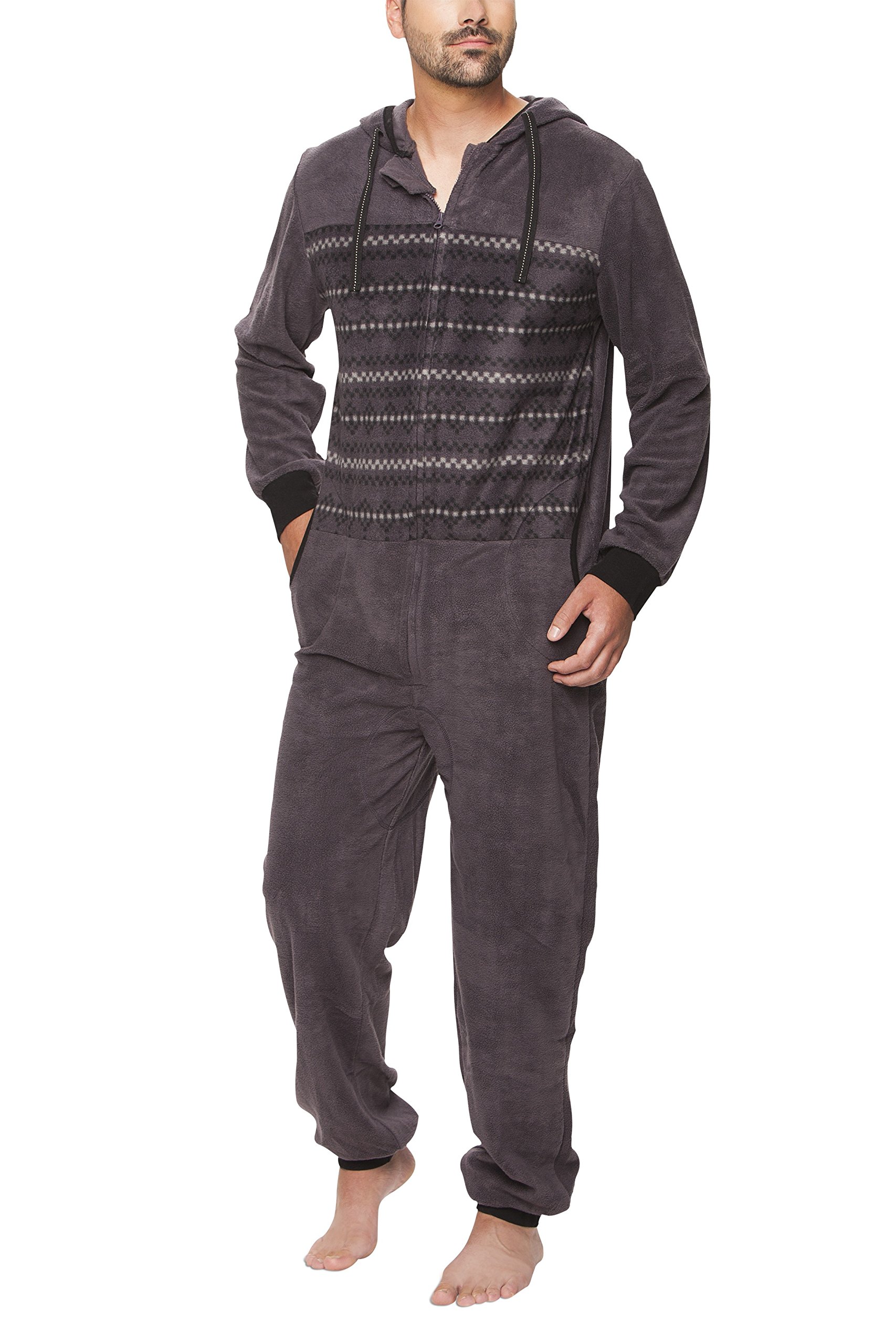 SLOUCHERMen's Fleece Jumpsuit Onesie, one-Piece with Zip Fastening and Hood