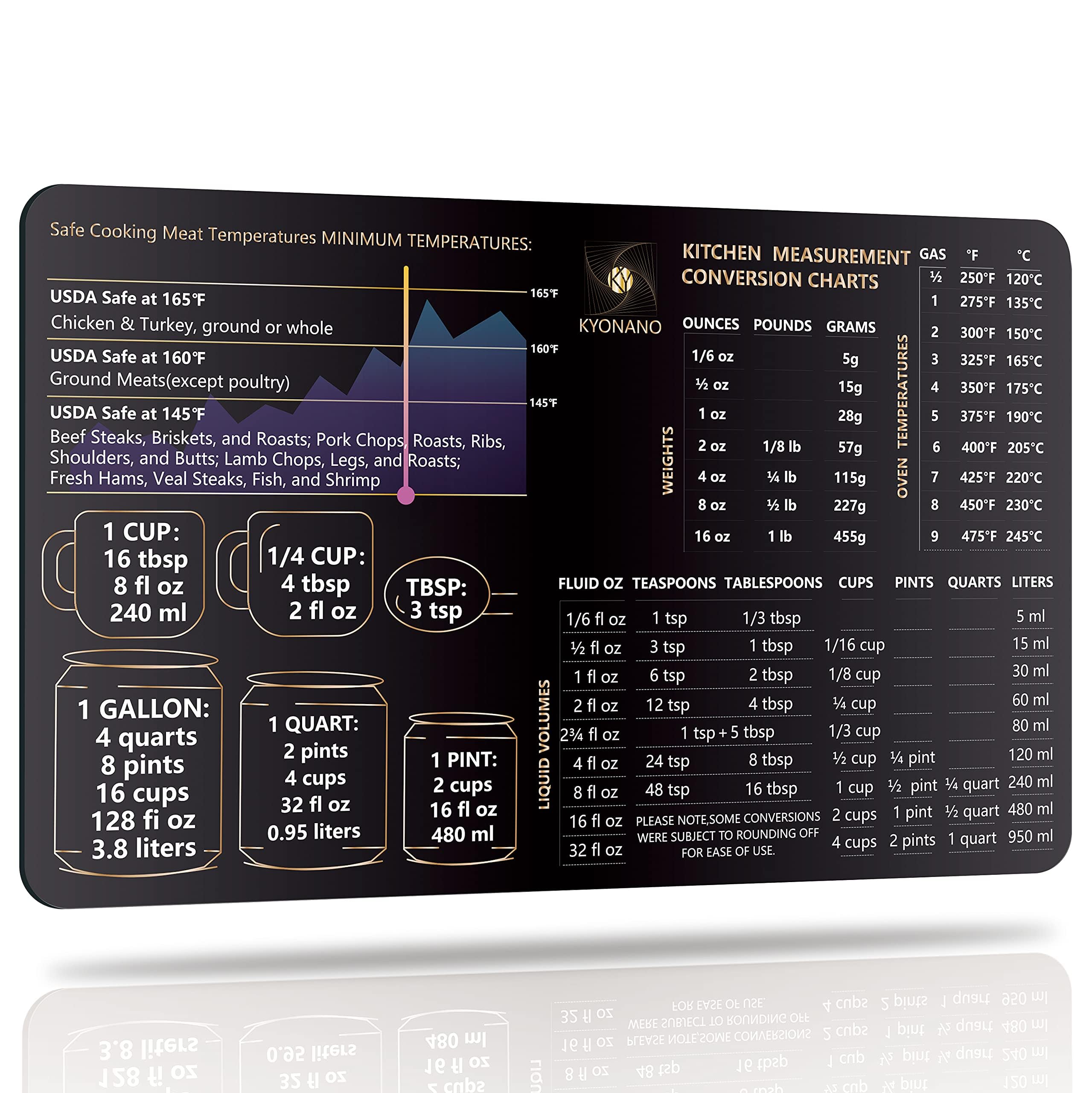 KYONANO Kitchen Conversion Chart Magnet - 10.5" 6.5" Kitchen Conversion Chart Measurement Conversion Chart - Baking Accessories - Measuring Weight, Liquid, Temperature - Imperial & Metric to Standard