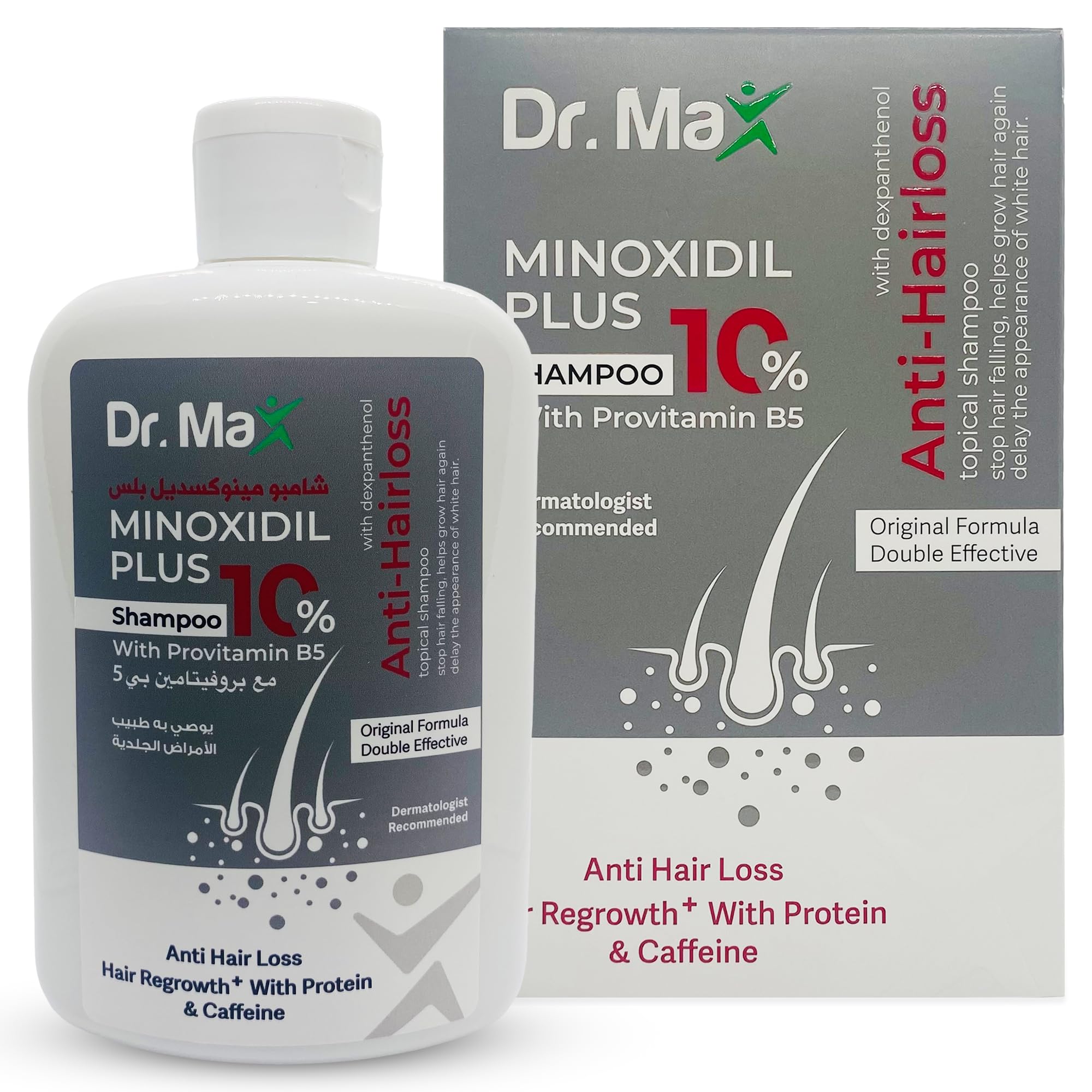 Dr Max Dr. Minoxidil Plus 10% Shampoo With Provitamin B5 (Dexpanthenol) Anti Hair Loss, Hair Regrowth With Protein & Caffeine