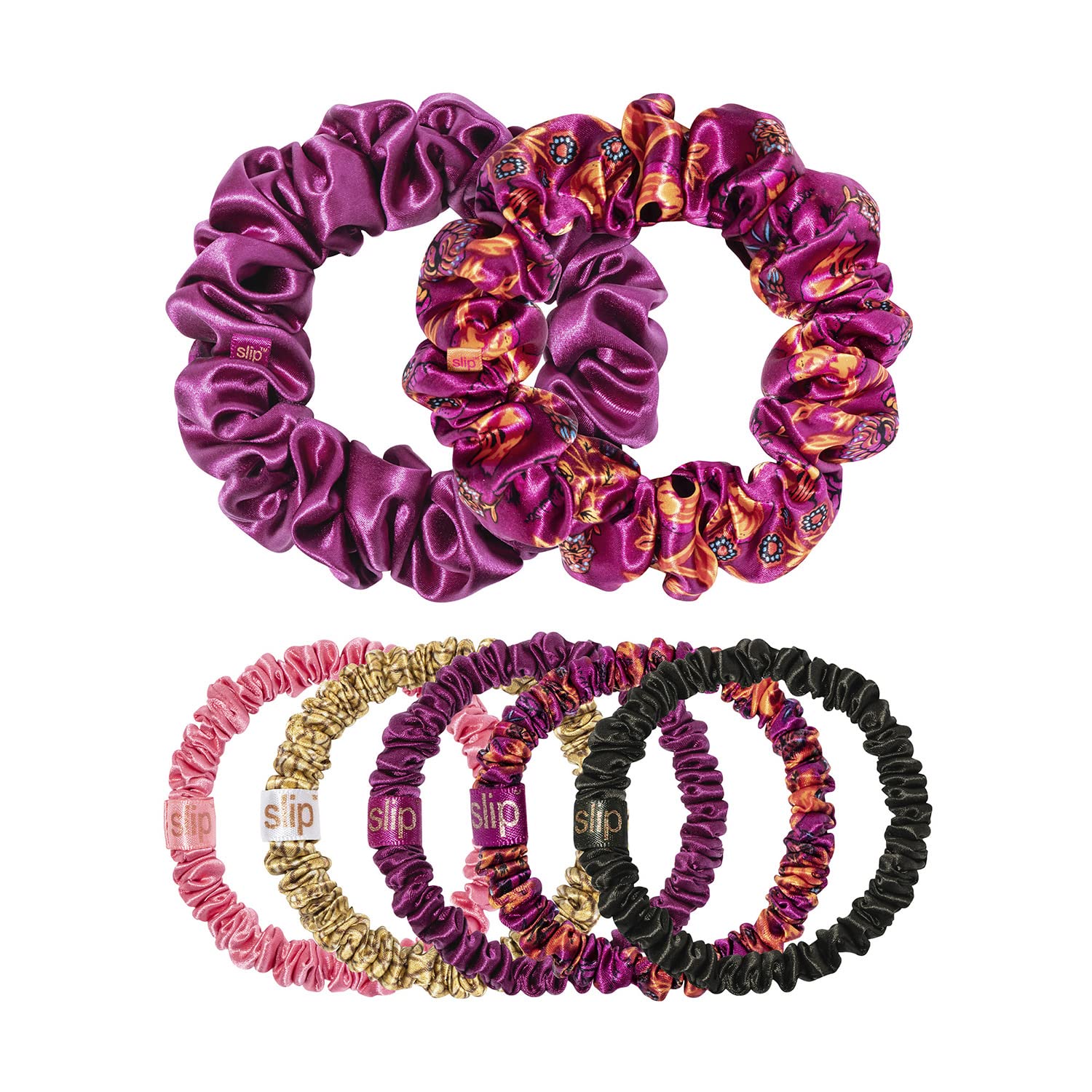 SLIP(Super Bloom) - Slip Silk Pure Silk Mega Scrunchies - Super Bloom - Slipsilk Pure Mulberry 22 Momme Silk Hair Ties, Designed to be Gentle & Avoid Hair Crease (7 Scrunchies)