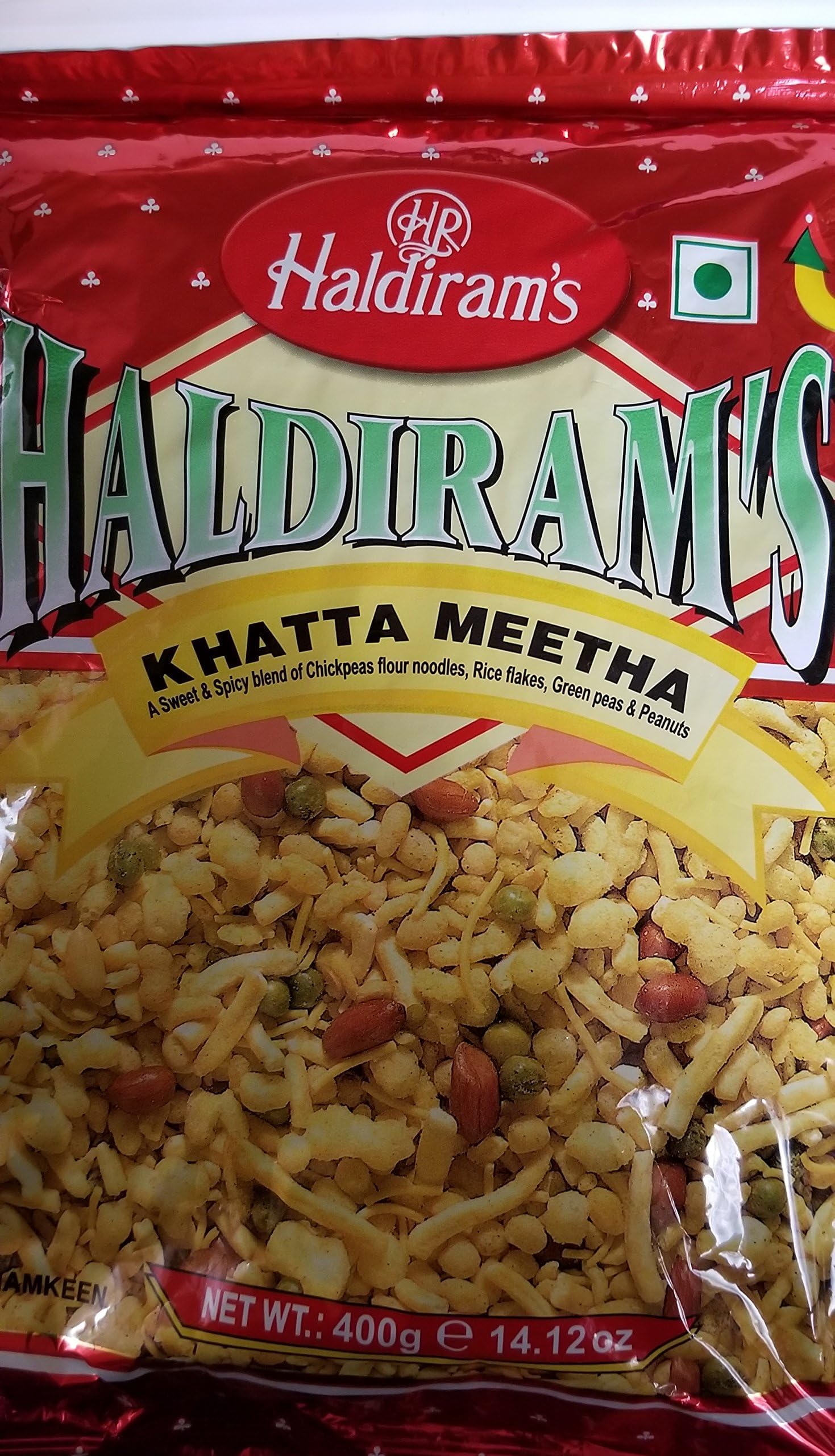 Haldiram's Khatta Meetha (Sweet-n-spicy) Mix of Chickpeas Flour Noodles,Rice flakes, Green Peas & Peanuts - 35.30oz, 1kg