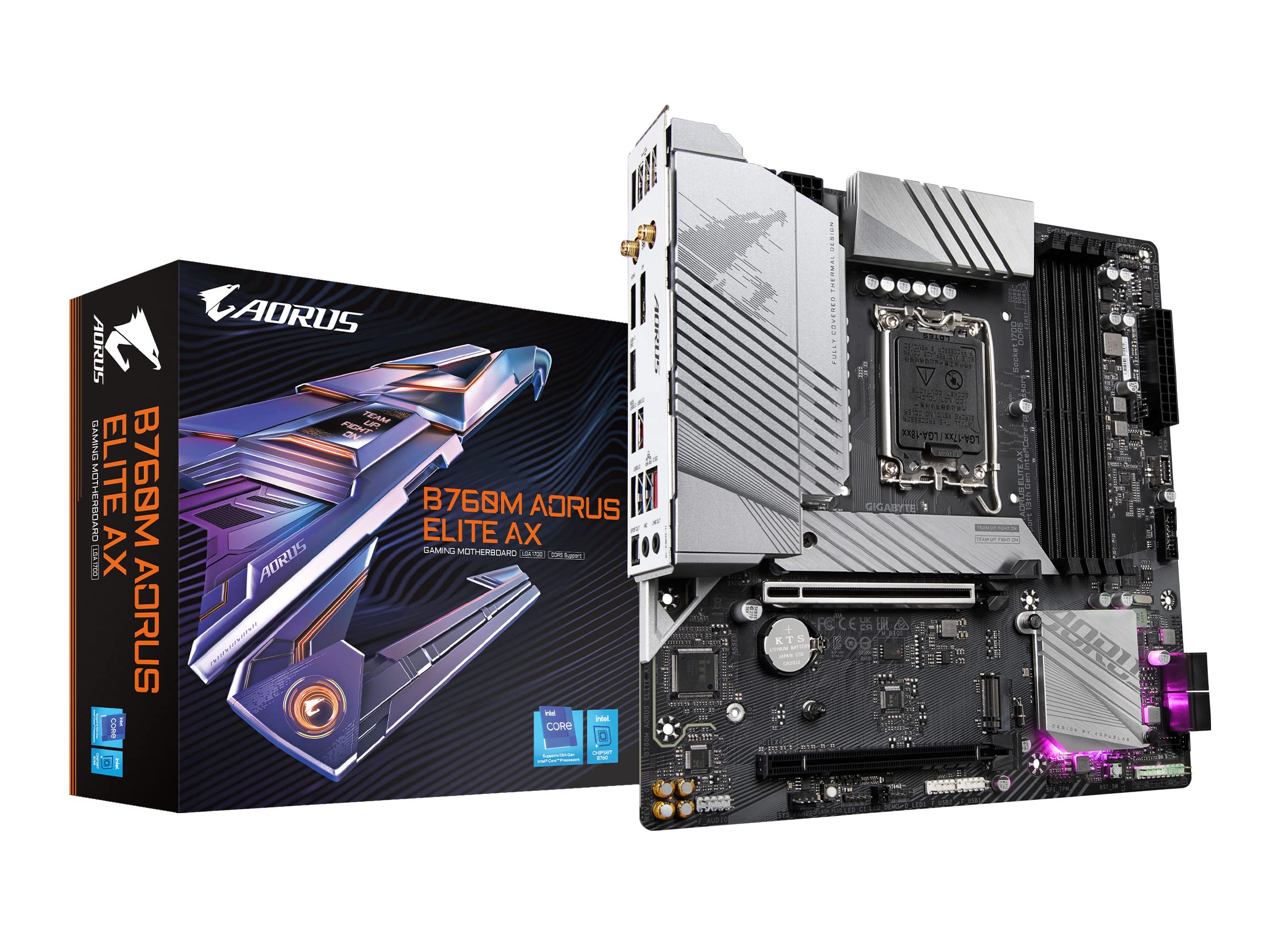 GigabyteB760M AORUS Elite AX (LGA 1700/ Intel/ B760/ M-ATX/ DDR5/ Dual M.2/ PCIe 4.0/ USB 3.2 Gen2X2 Type-C/Intel Wi-Fi 6E/ 2.5GbE LAN/Q-Flash Plus/PCIe EZ-Latch/Gaming Motherboard)