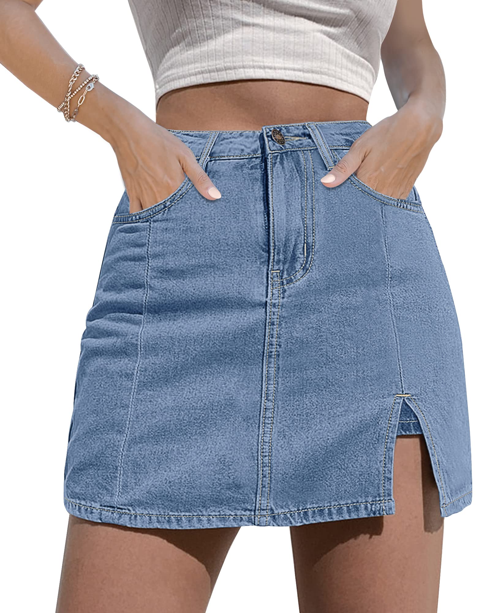 luvamiaSkorts Skirts for Women Denim Mini Skirt Side Slit with High Waisted Jean Shorts Stretchy