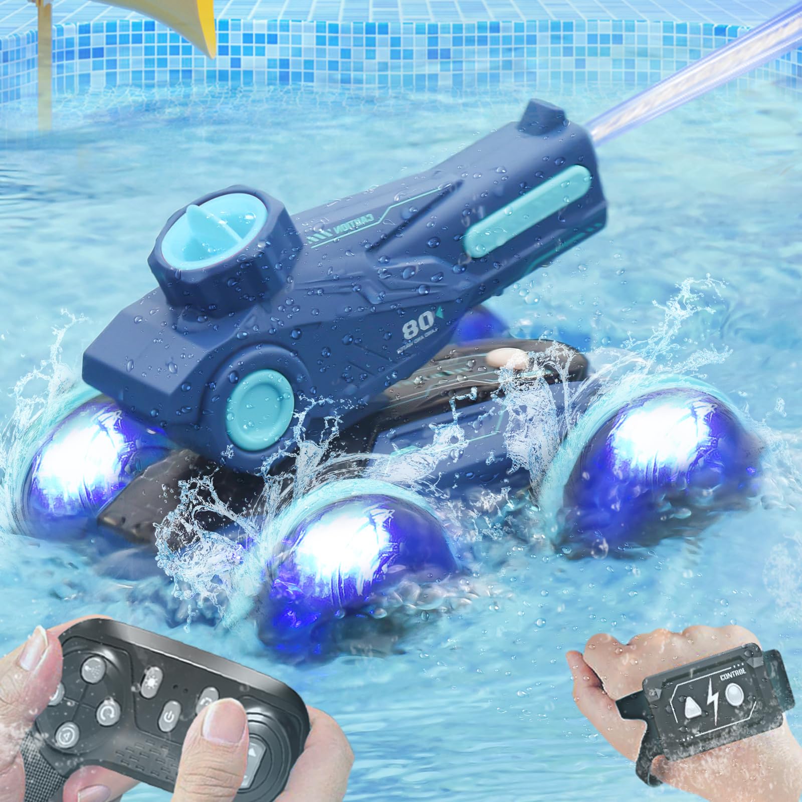 Amphibious Remote Control Car for Boys 4-12, 2.4G Shoot Water Rc Cars for Boys Age 8-12, Off Road Hand Controlled Rc Car, Boys Toys 6-8 Years Old Birthday Gift Halloween Toys 3-12 Year Old-Blue