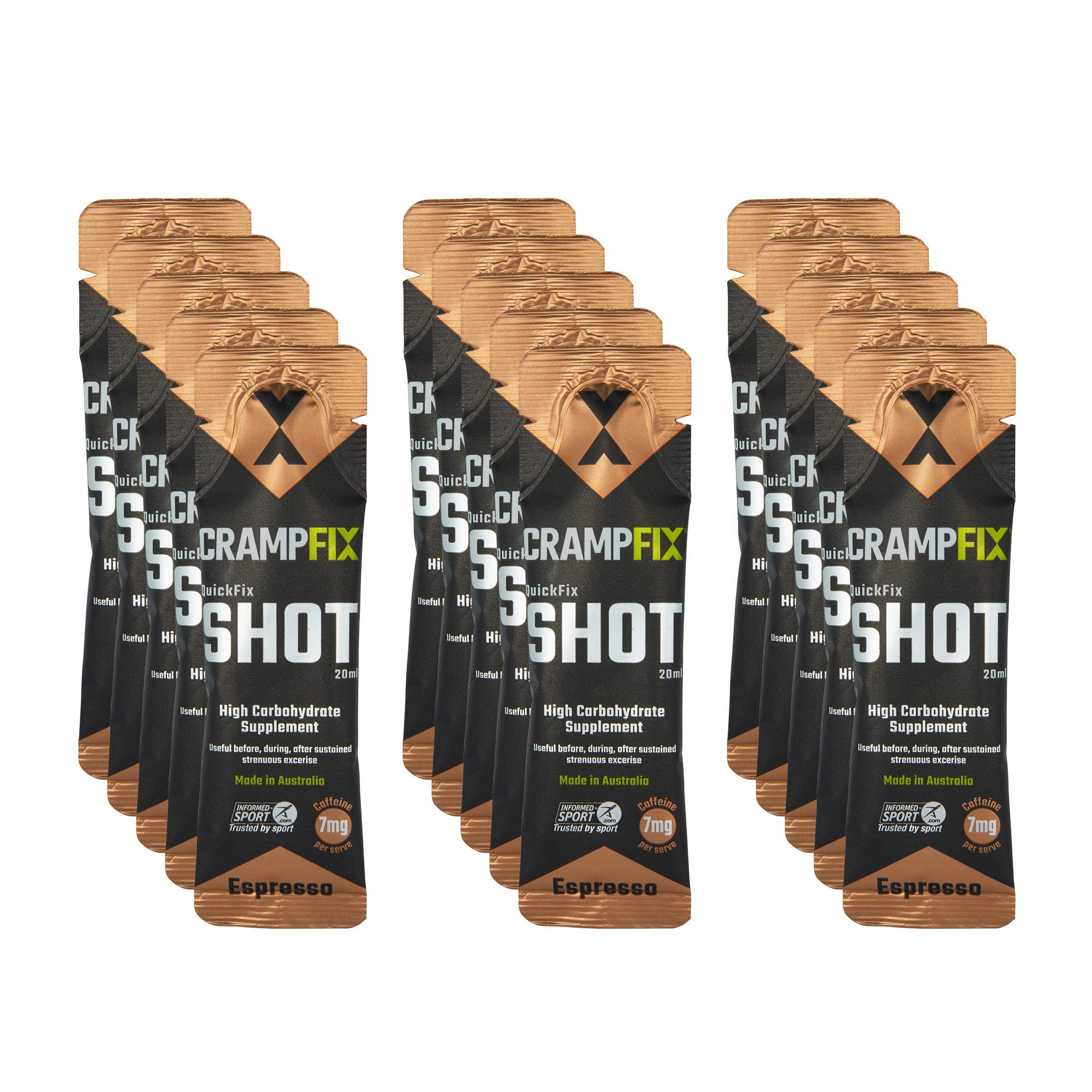 CRAMPFIXSports Shot, Prevents and Relieves Muscle Cramps in Seconds, Easy Carry Sachets, 15 Pack, All Natural (ESPRESSO)