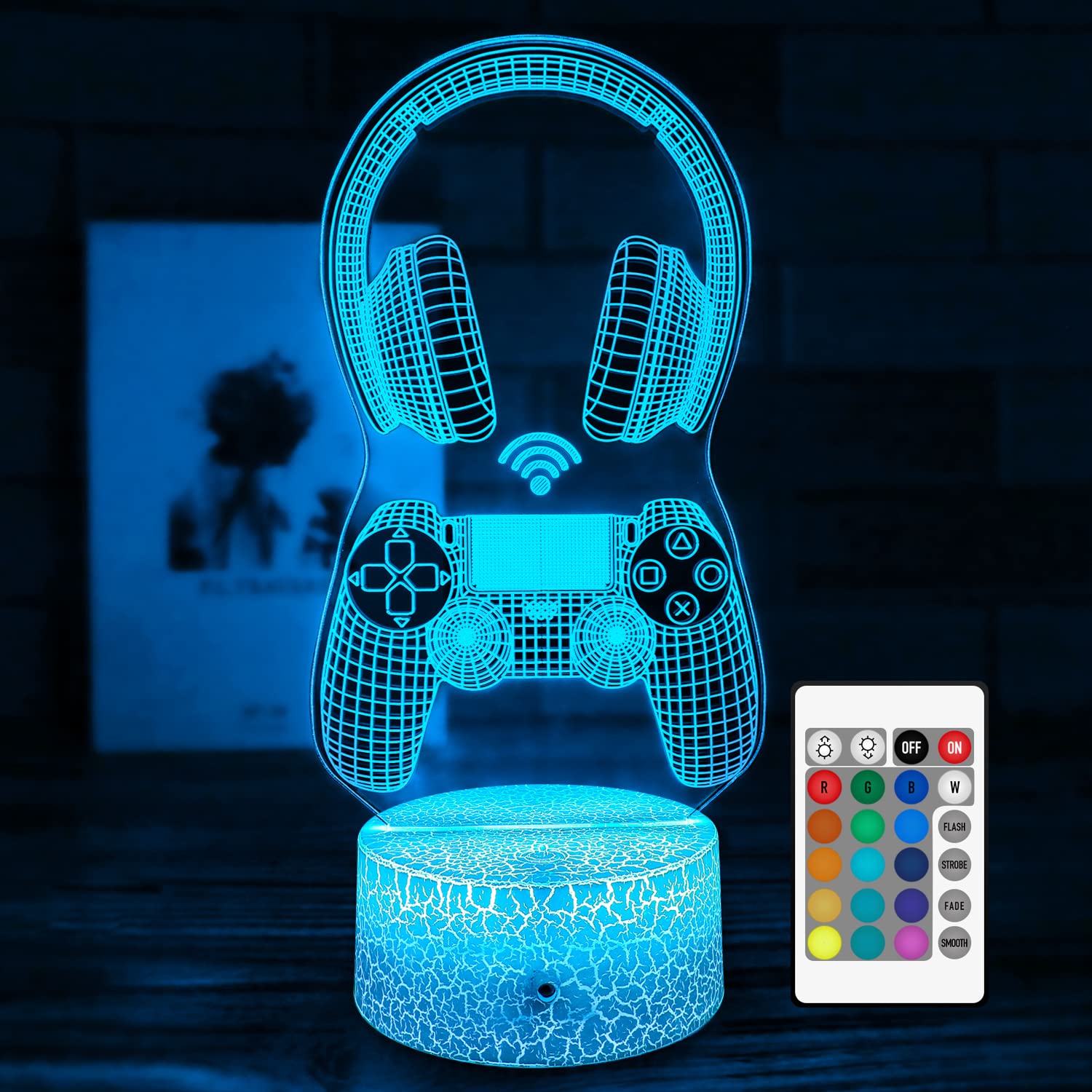 althiqahkey Gaming Night Light Gamer Room Decor for Boys 3D Illusion Lamp with Remote Control and Touch 16 Colors Gamer Gift for Kids Teen Boys Girls Video Game Battle Signs Gift