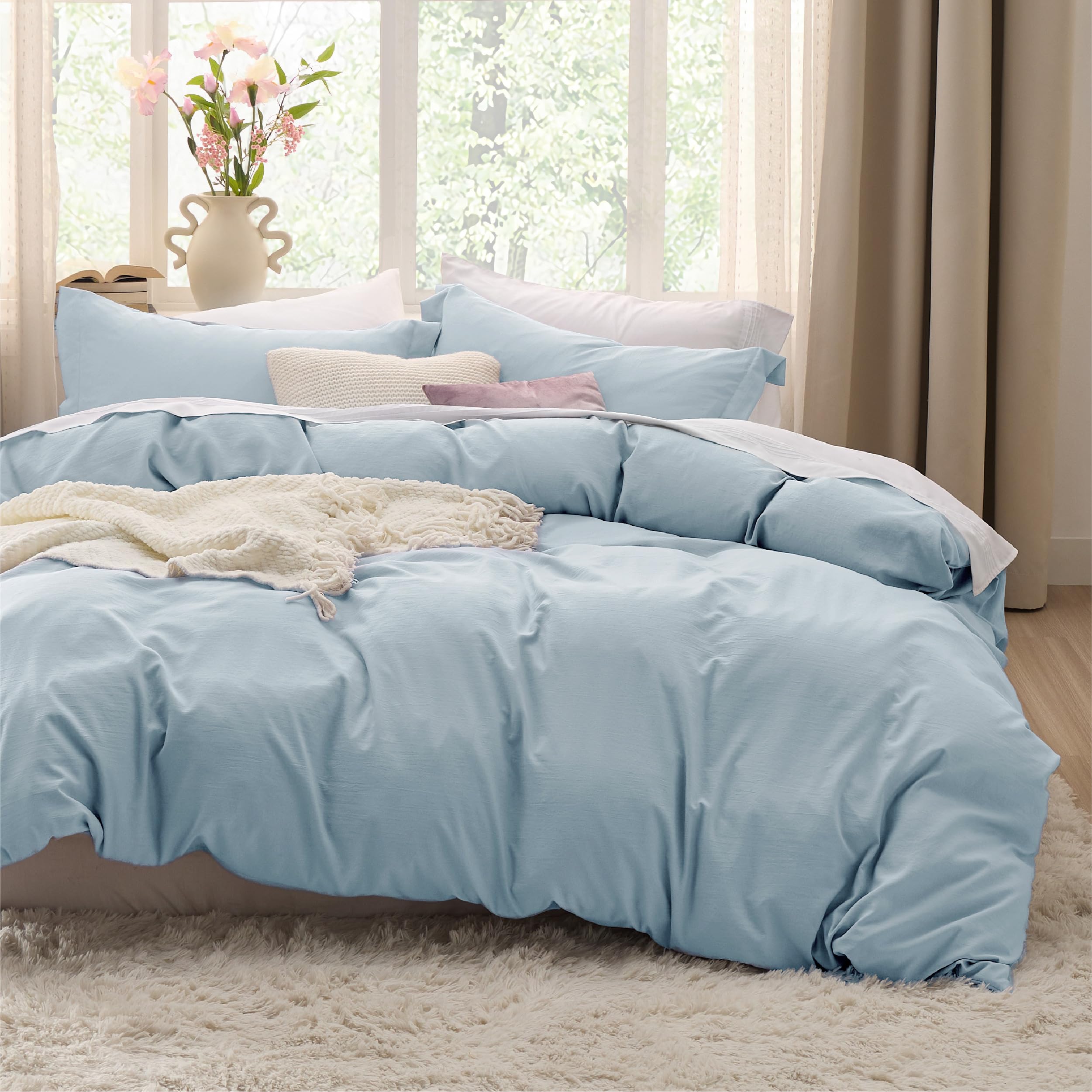 Bedsure Twin/Twin XL Duvet Cover Dorm Bedding - Soft Prewashed Sky Blue Duvet Cover Twin, 2 Pieces, Includes 1 Duvet Cover (68"x90") with Zipper Closure & 1 Pillow Sham, Comforter NOT Included