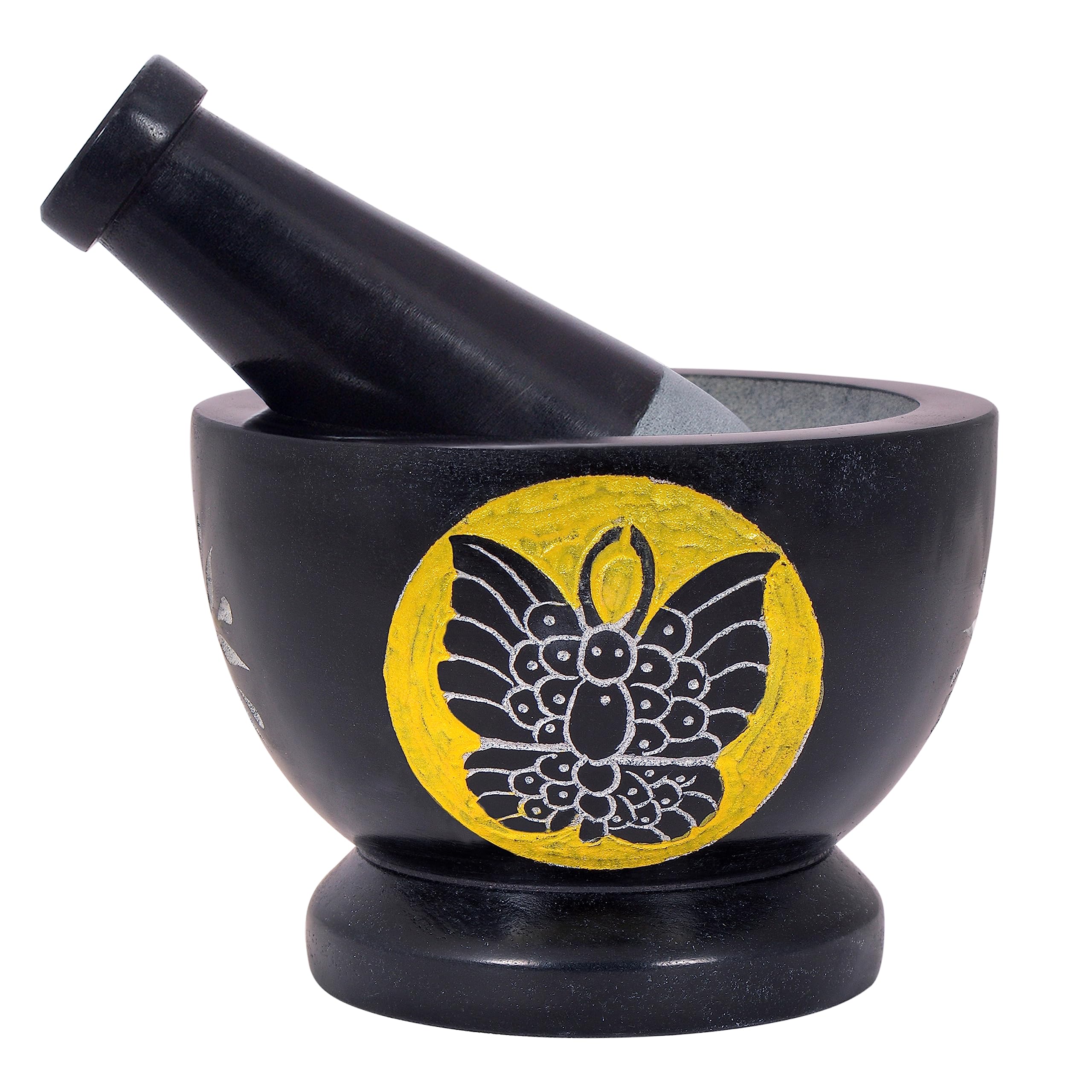 Divit Shilp Mortar and Pestle, Made of Heavy Duty Polished Hard Stone, Natural Stone Grinder for Spices, Pastes, Herbs, Seasoning etc. (Butterfly)