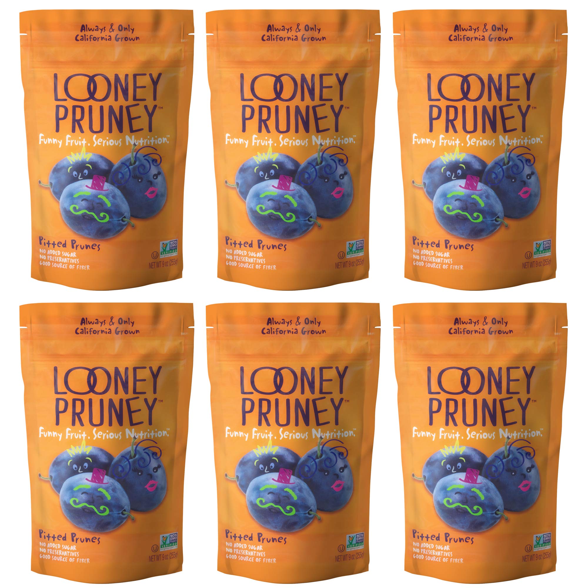 Looney Pruney Pitted Dried Prunes for the Entire Family | Always California-Grown | Kosher | No Added Sugar & No Preservatives (6 pack)