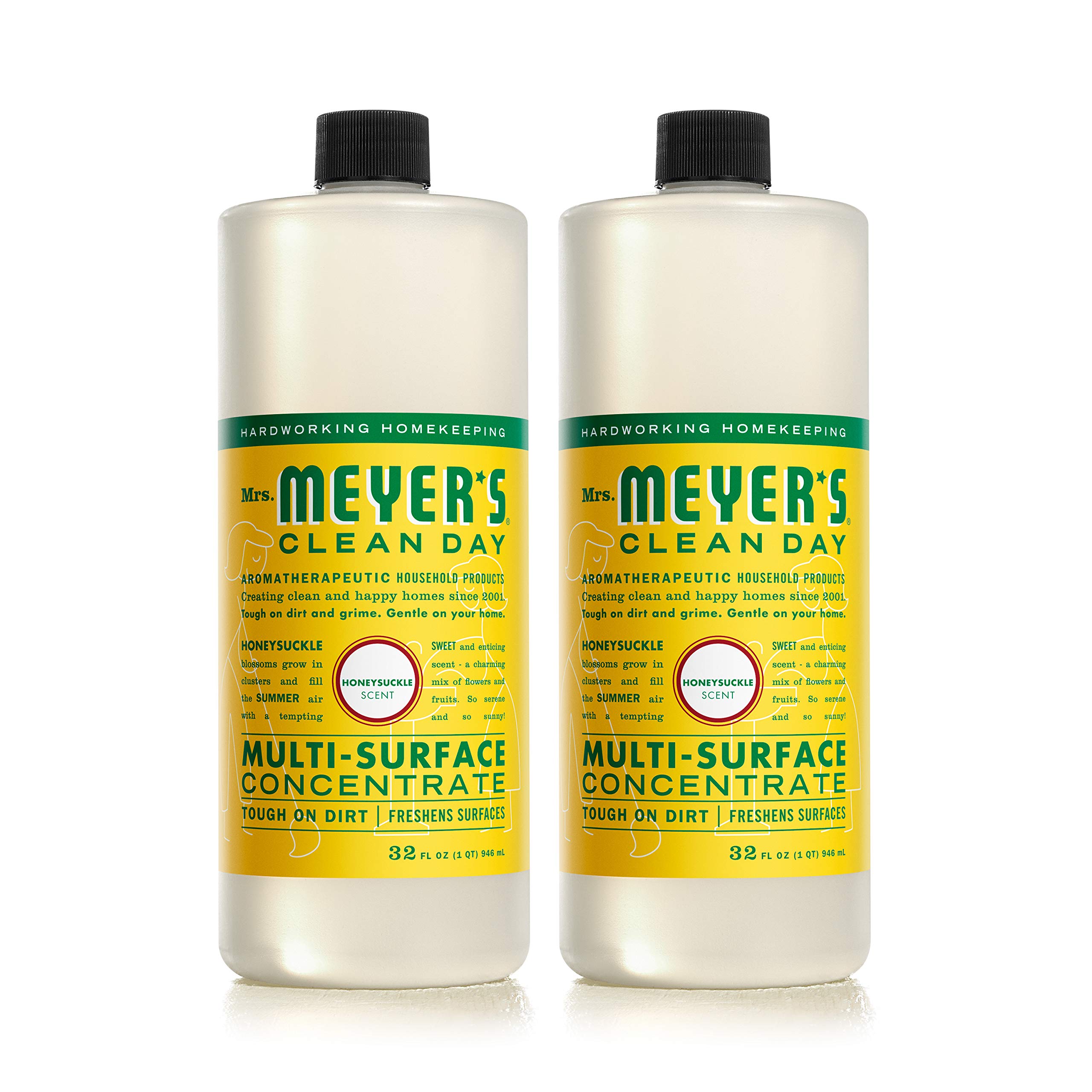 Mrs. Meyer's Multi-Surface Cleaner Concentrate, Use to Clean Floors, Tile, Counters, Honeysuckle, 32 fl. oz - Pack of 2