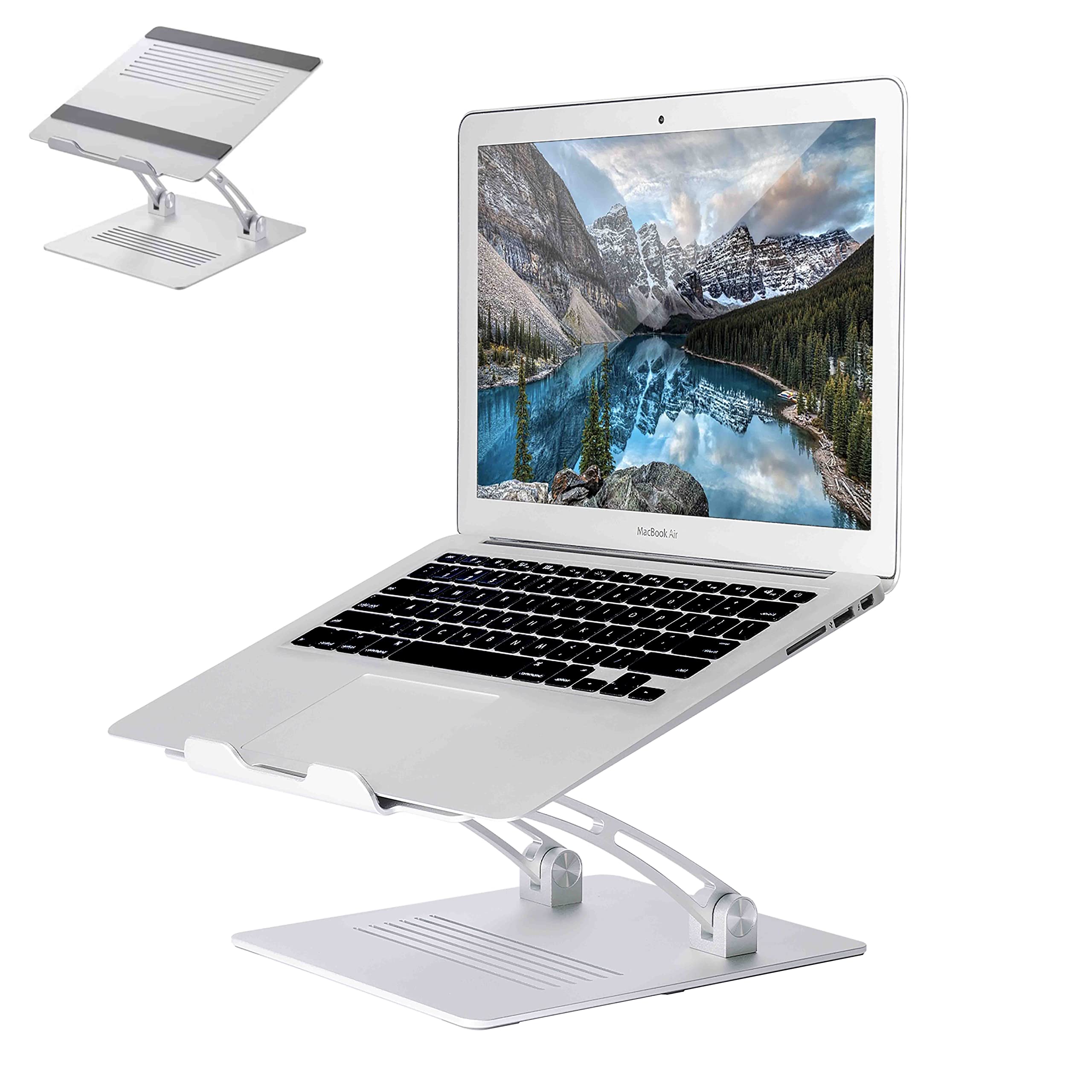 PHOCAR Laptop Stand for Desk, Aluminum Laptop Riser Adjustable Height and Angle, Compatible with MacBook Air, MacBook Pro, Surface, Dell, Lenovo, Acer, HP-Silver