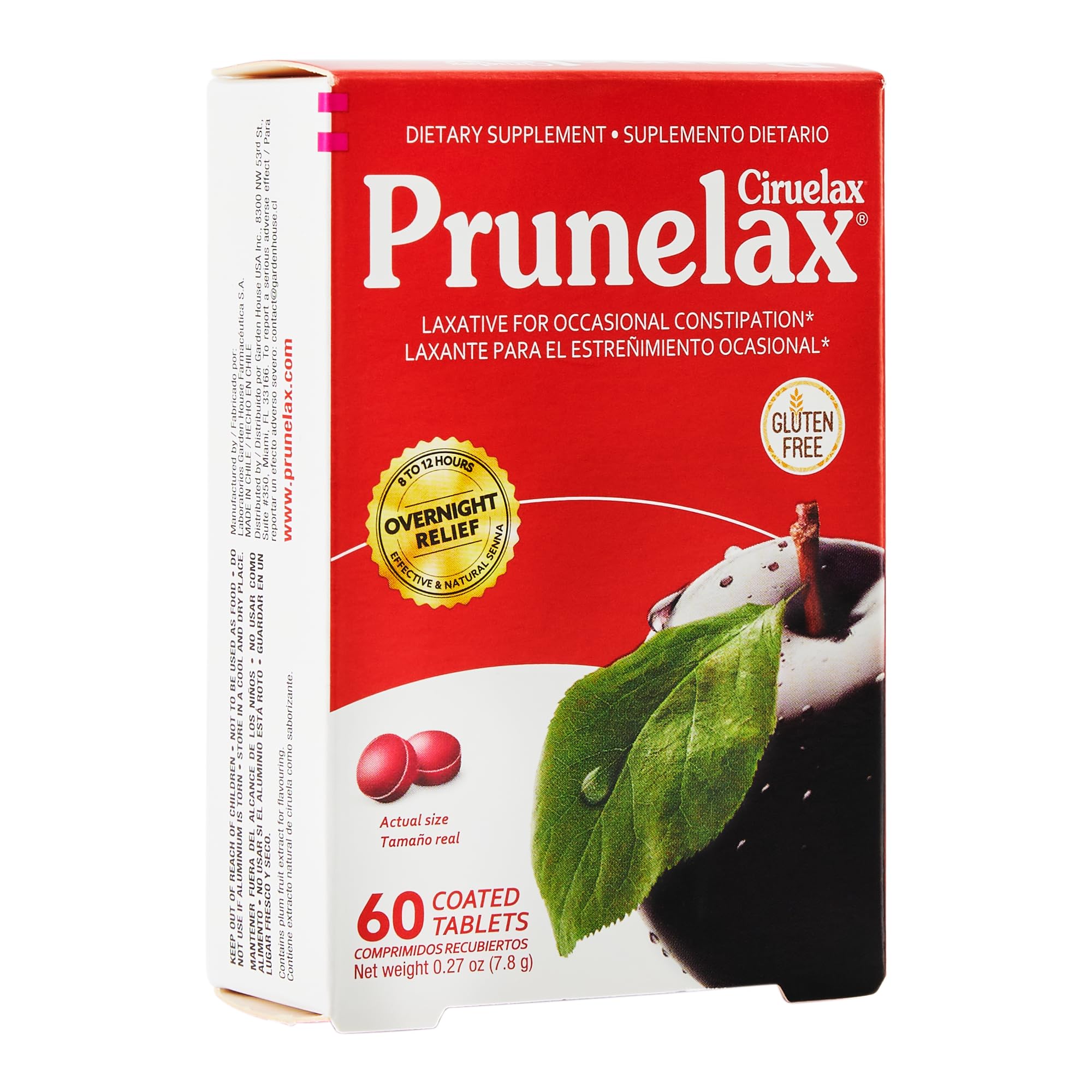 Prunelax Ciruelax Regular Strength Laxative Mini Tablets - Overnight Relief for Occasional Constipation, Senna Extract, Vegan & Gluten-Free, Gentle Relief - 60ct