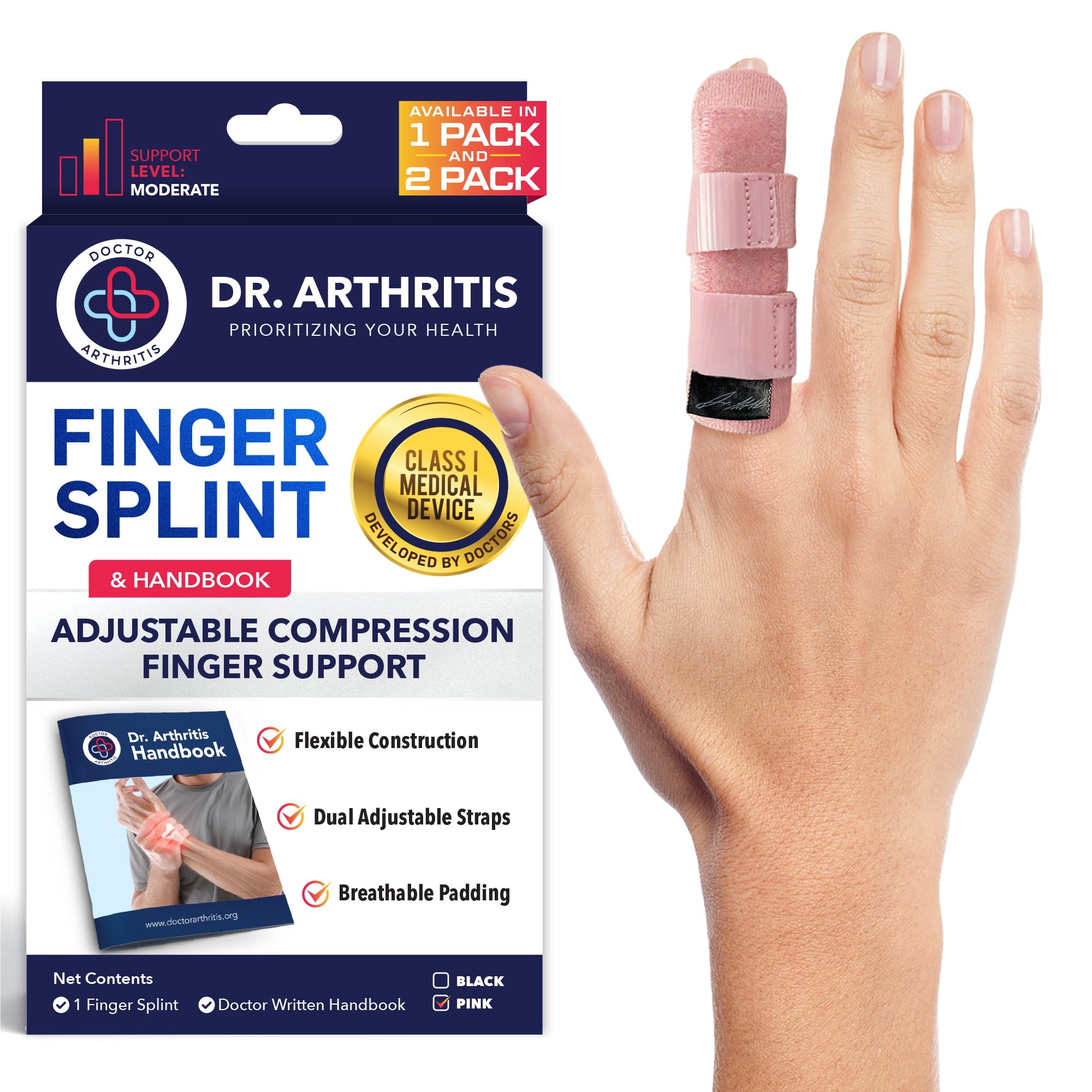 Dr. Arthritis Doctor Developed Finger Splint- Padded Finger Splints for Straightening - (Pink, S/M, Single)