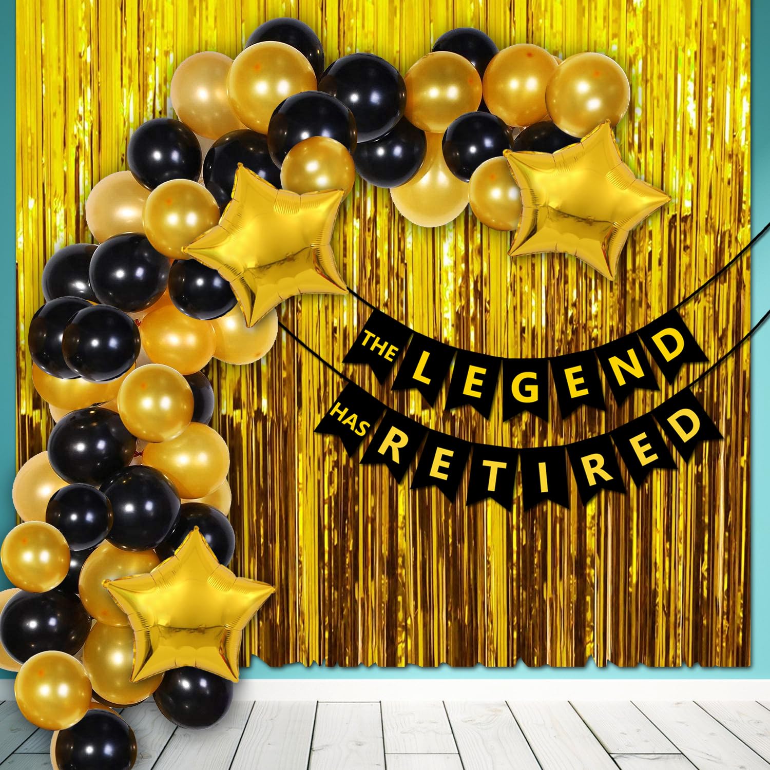 Guru Traders The Legend Has Retired Decoration Combo Items Set Kit Theme Metallic Balloons, Foil Curtains for Dad, Mom & Teacher for Retirement Decorations (36Pcs)