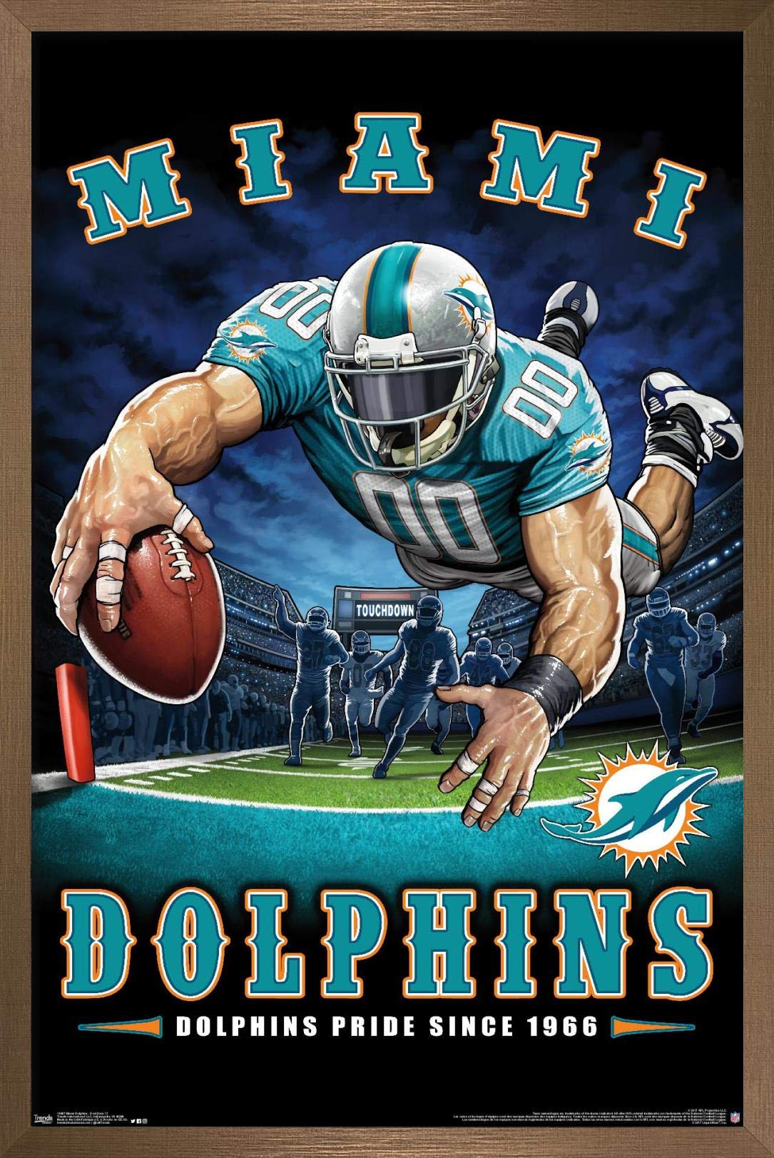 Trends International NFL Miami Dolphins - End Zone 17 Wall Poster, 14.725" x 22.375", Bronze Framed Version