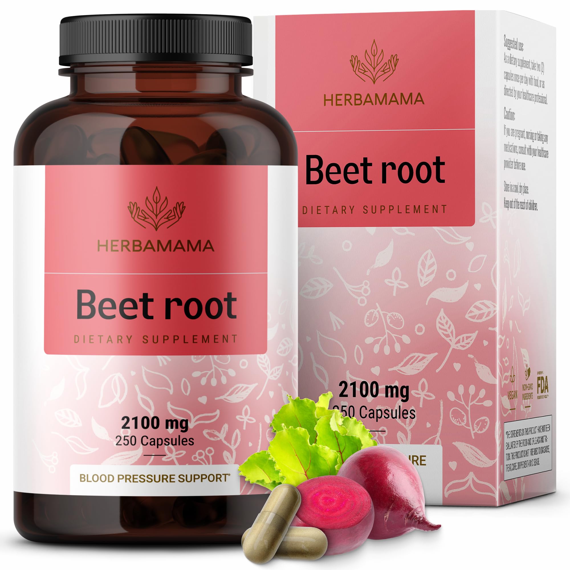 HERBAMAMABeet Root Powder Capsules - 1200 mg Beets Overall Support Supplement - Beet Root Immune Support Powder Capsules - Vegan, Non-GMO - 250 Caps