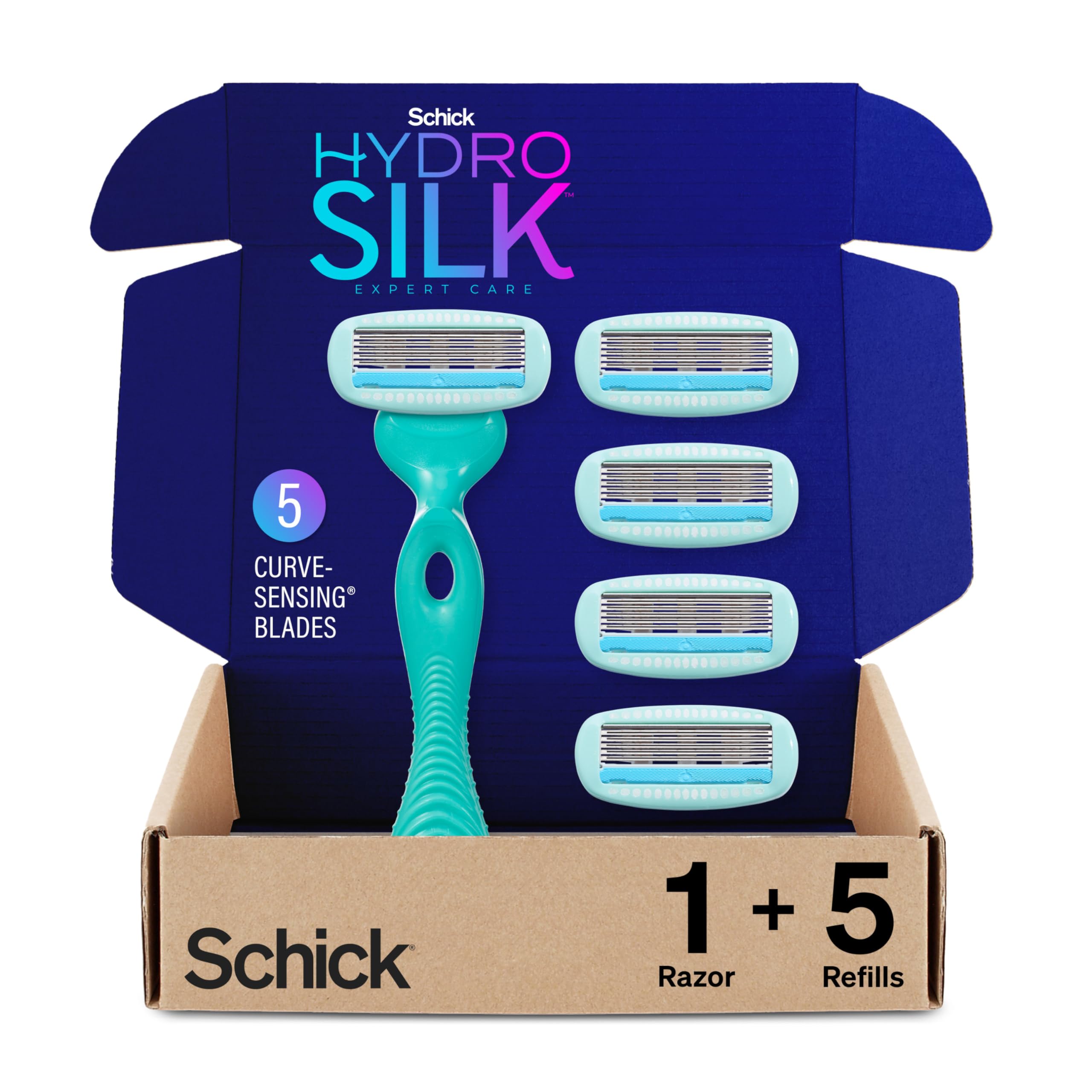 Schick Hydro Silk Sensitive Women's Razor | 5-Blade Razors for Women Sensitive Skin | Womens Razors Sensitive Skin | 1 Handle & 5 Razor Blade Refills