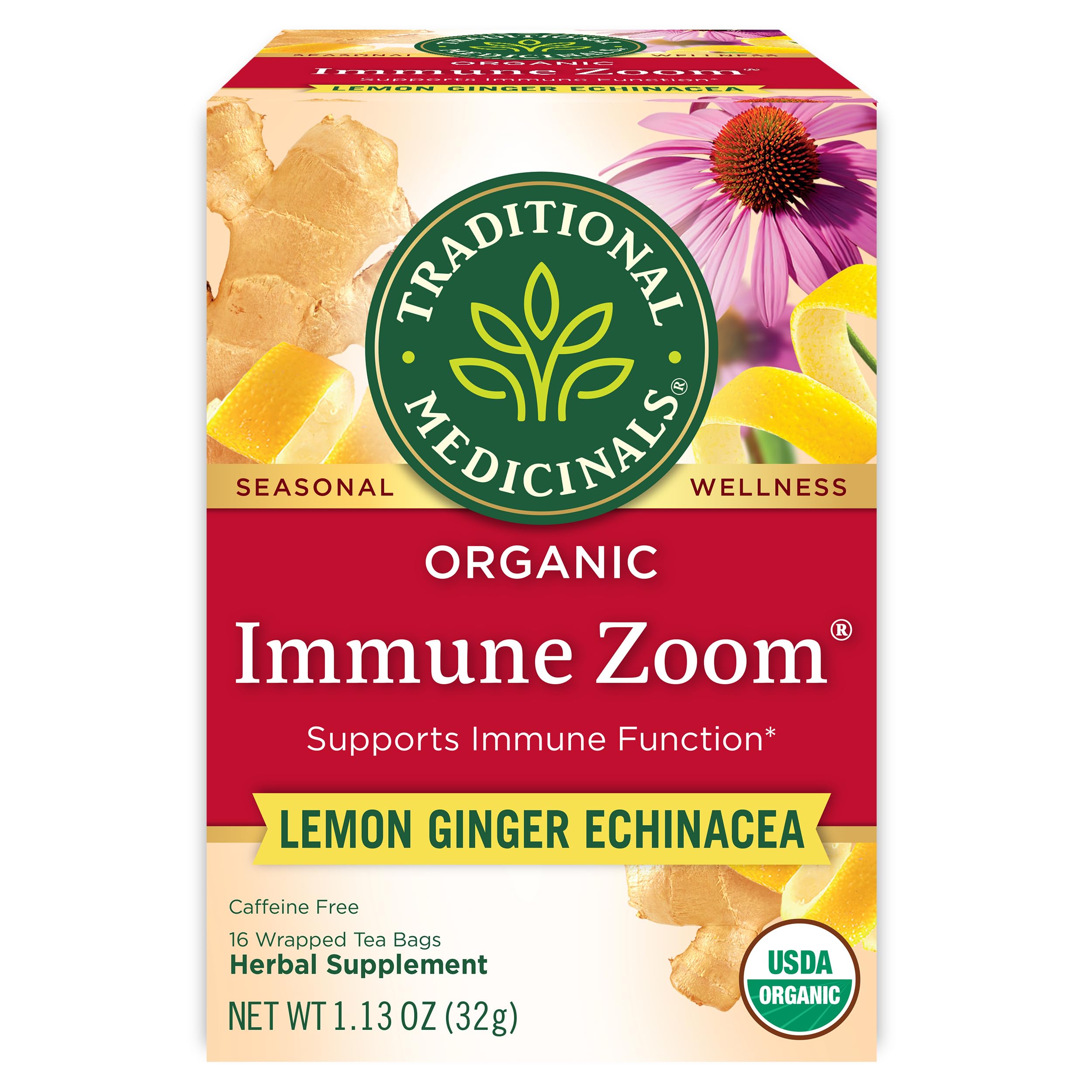 Traditional Medicinals Organic Immune Zoom Lemon Ginger Tea - 16 Ct.