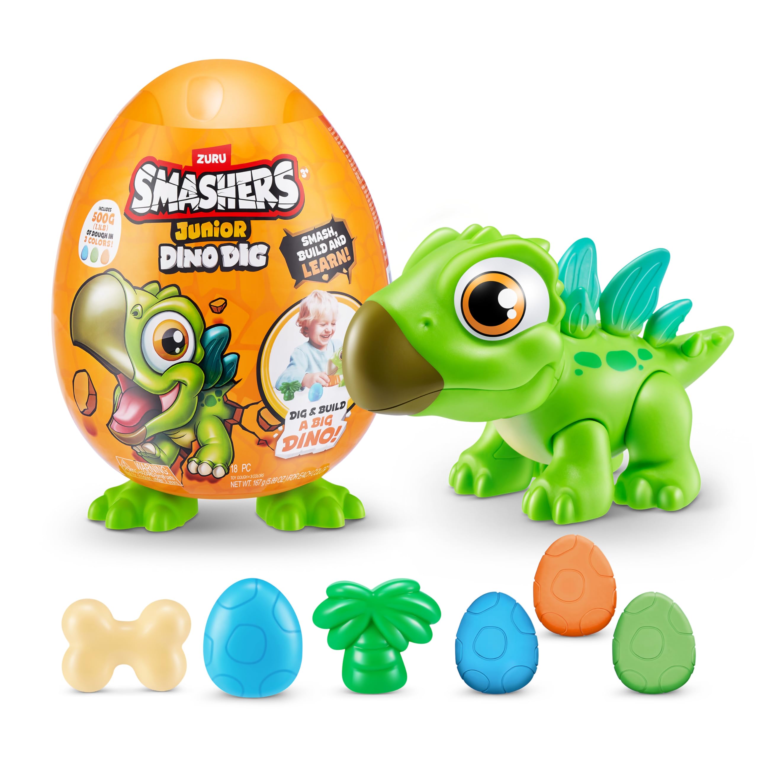 Smashers Junior Dino Dig Small Egg (Stegasaurus) by ZURU 12+ Surprises Compounds Mold Dinosaur Preschool Toys Build Construct Sensory Play 18 Months - 3 Years