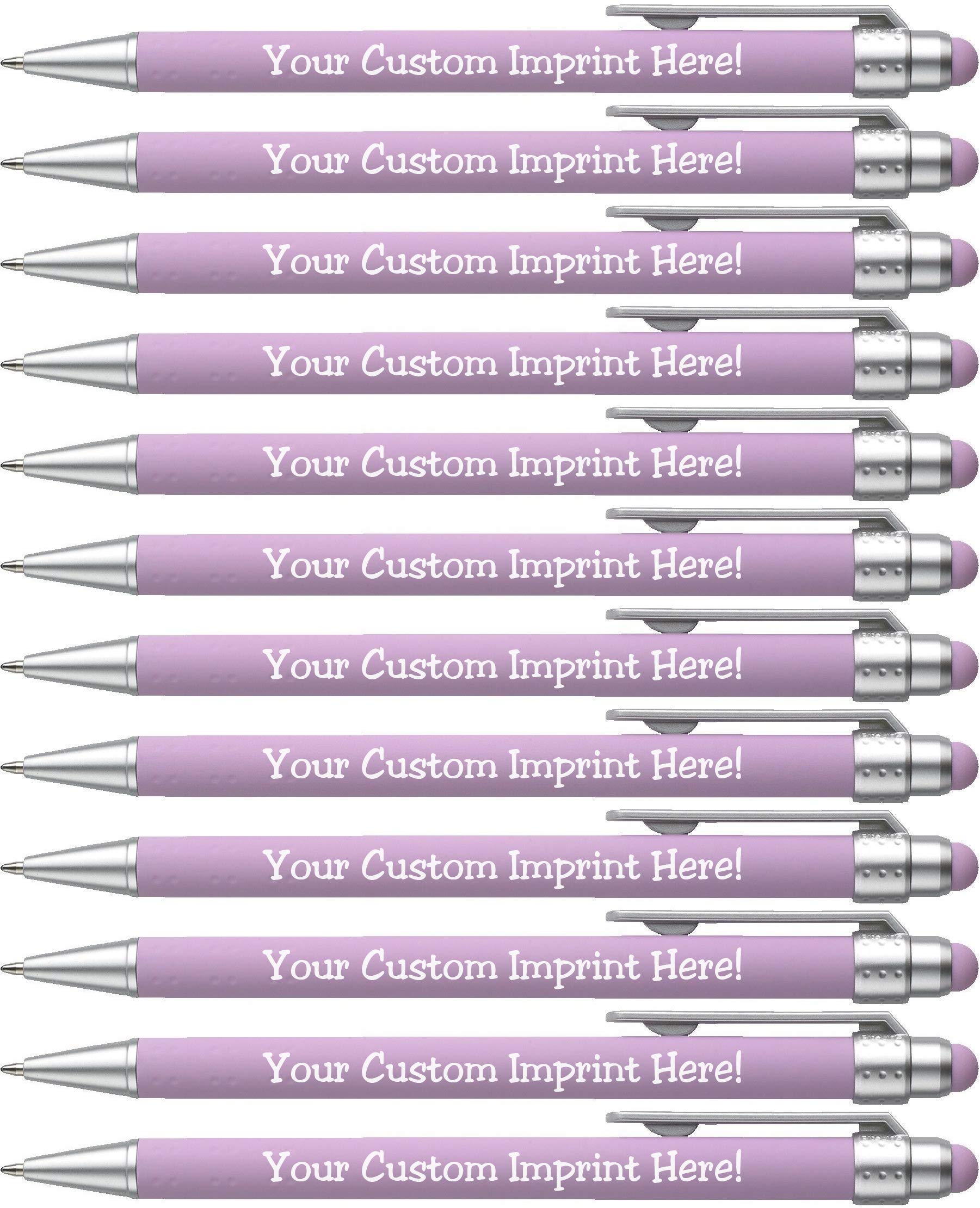 Express Pencils™ - Pastel Custom Pens with Stylus - Soft Touch Design - Personalized Metal Frame Printed Name Pens with Black Ink - Imprinted with Logo or Message (Pastel Purple)